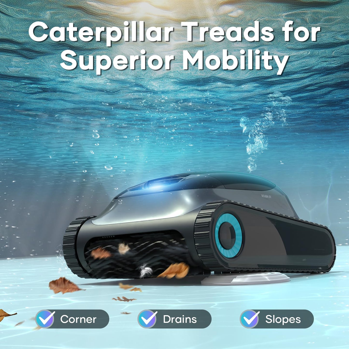 Aiper Scuba S1 Robotic Pool Cleaner, 150 Min Battery Life, WavePath 2.0 Smart Navigation, Over-The-Waterline Scrubbing, for Inground and Above Ground Pools up to 1600 sq.ft
