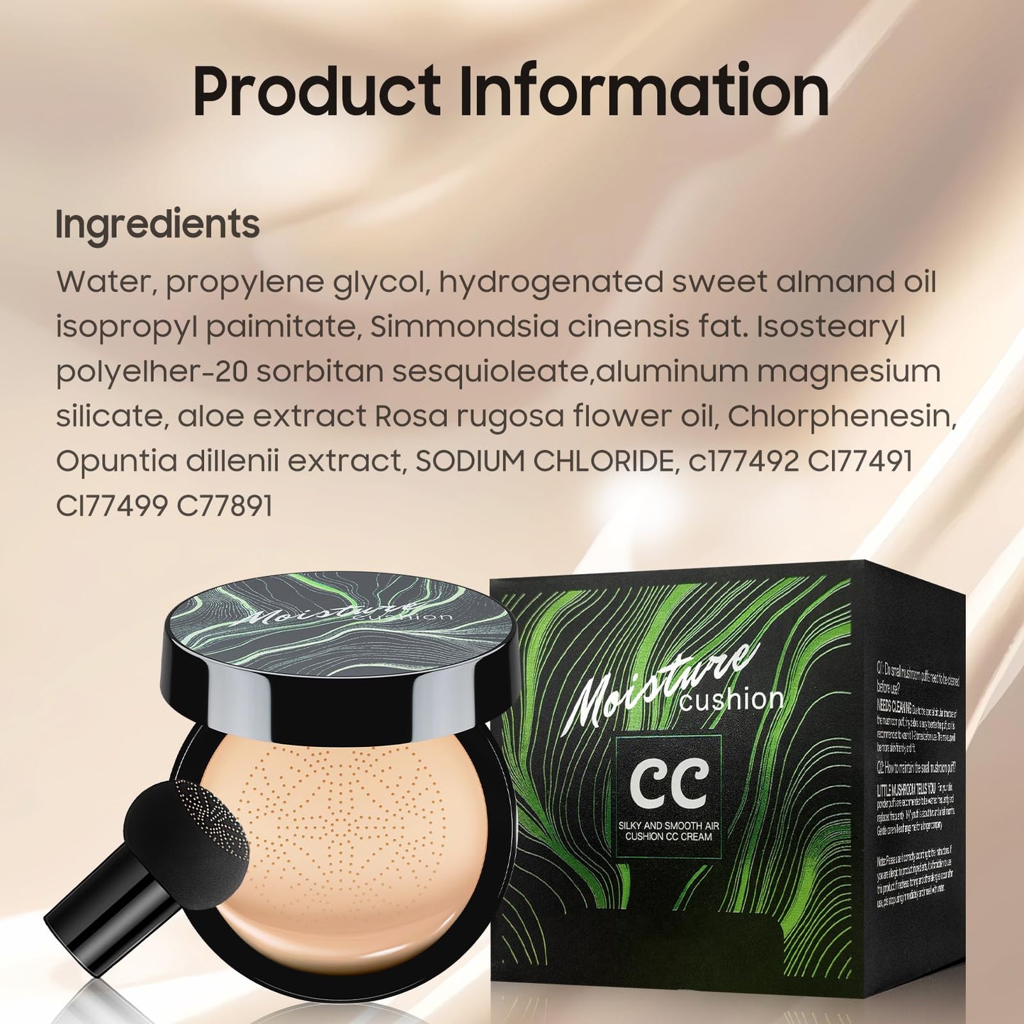 Air Cushion CC Cream Mushroom Head Foundation - Moisturizing BB Creams Foundation, Long-Lasting Waterproof New Mushroom Head Air Cushion CC Cream Concealer for Even Skin Tone (Nude, 1 PCS)