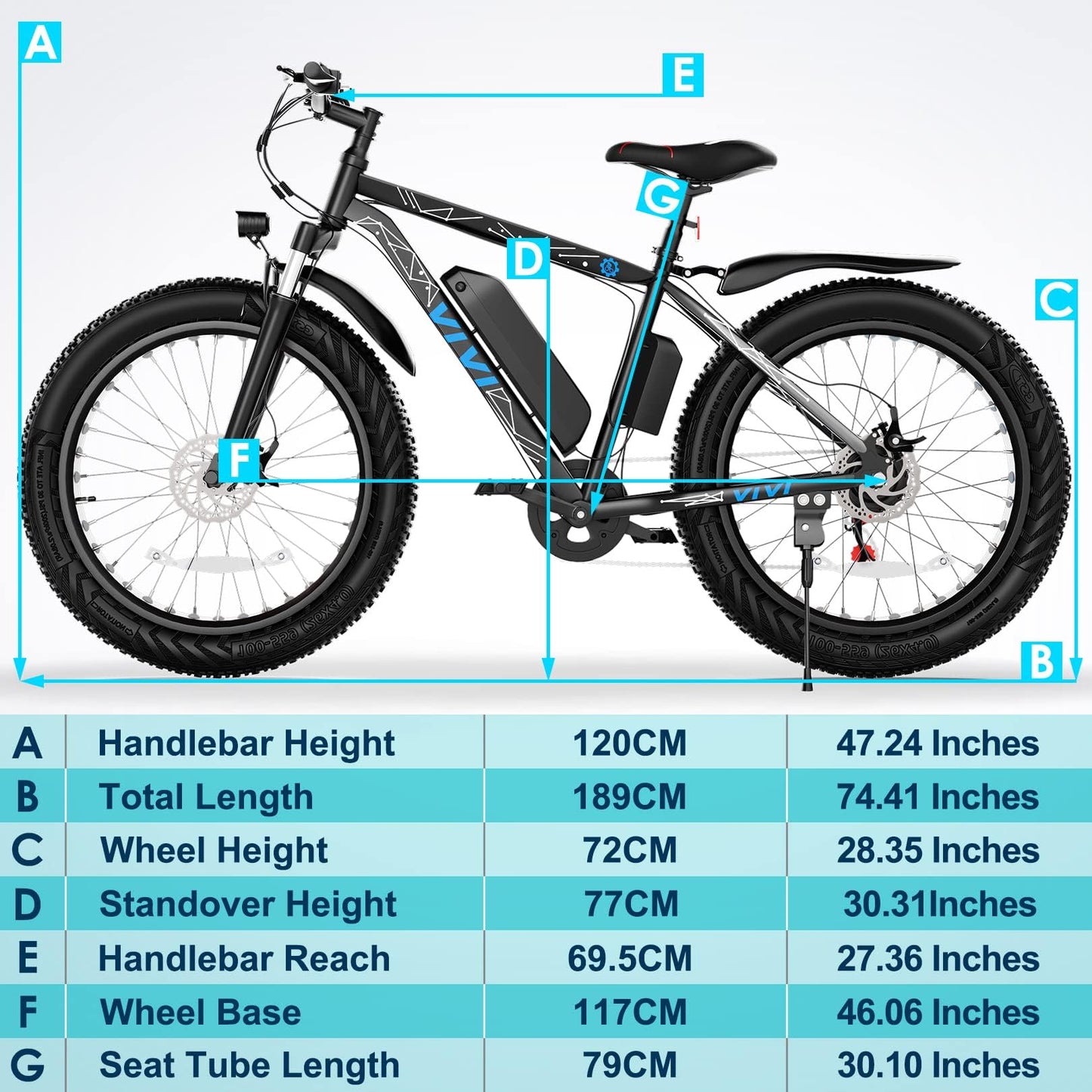 Vivi Electric Bike 26" x 4.0 Fat Tire Electric Bicycle, 1000W Peak Motor Electric Mountain Bike, 25MPH Ebikes for Adults with 48V 13AH Removable Lithium-Ion Battery, Up to 60 Miles