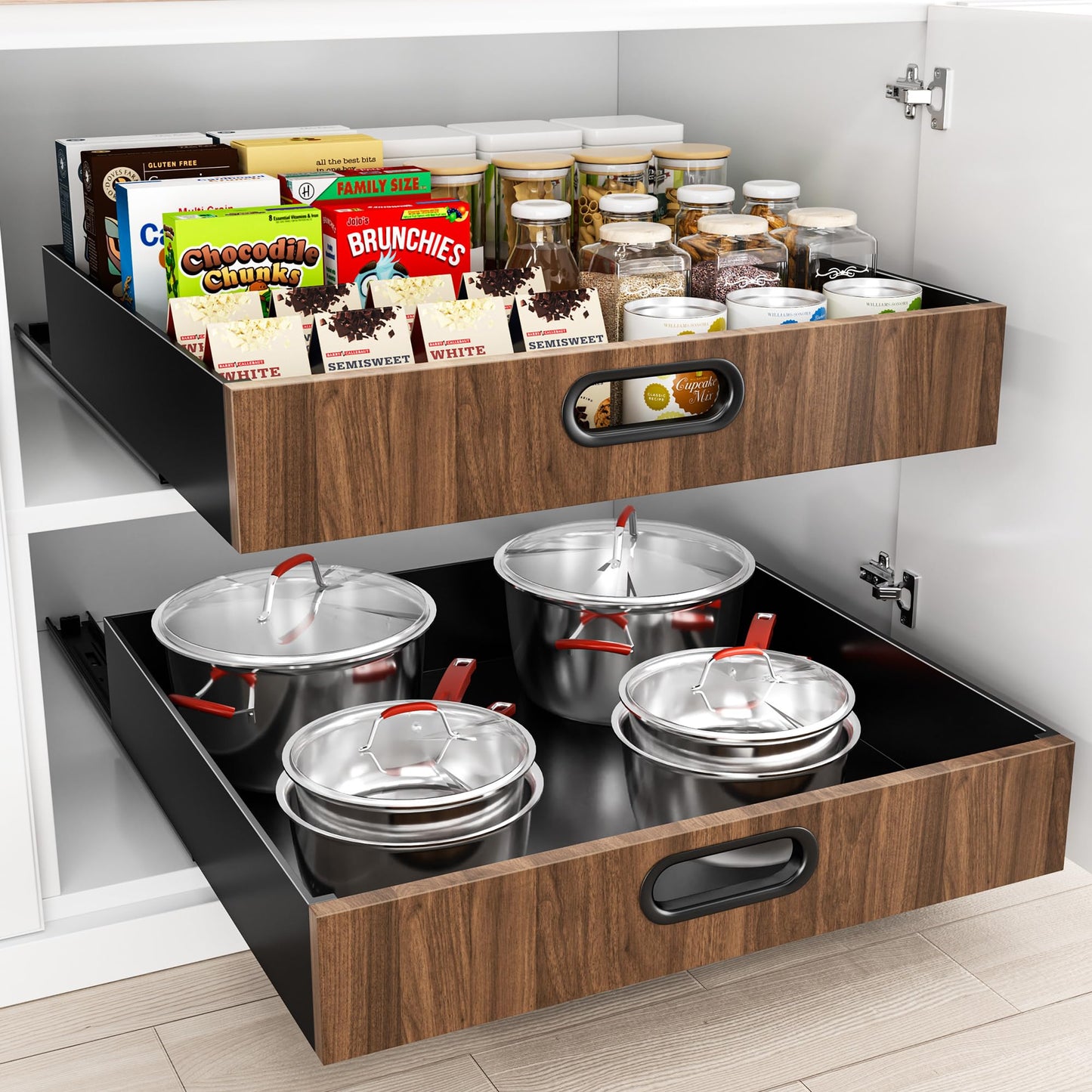 21" Deep Pull Out Cabinet Organizer, Slide Out Drawers for Cabinets Adhesive with Nano Film, Roll Out Shelves for Cabinets in Kitchen, Pantry, Bathroom or Office