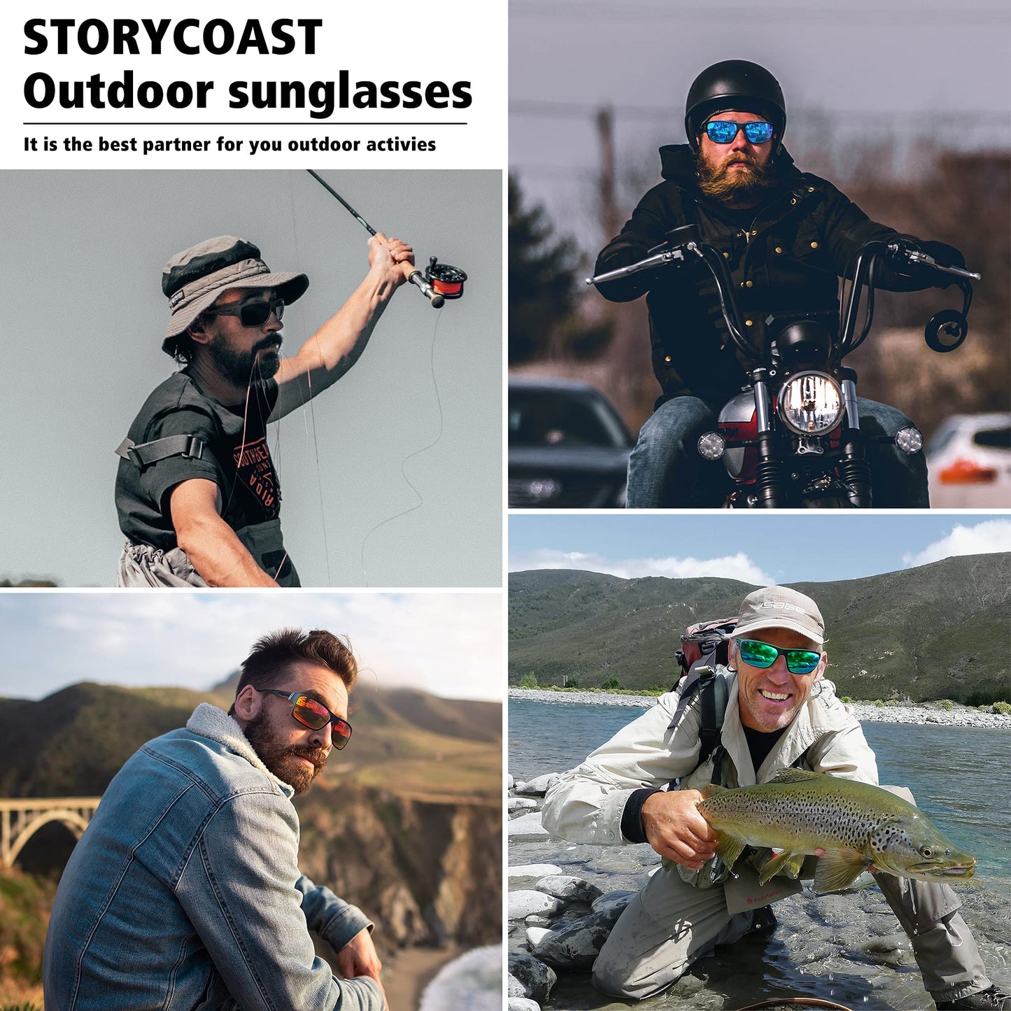 STORYCOAST Polarized Sports Sunglasses for Men Women Unbreakable Frame Cycling Fishing Driving Blue Mirror+Red Mirror 2Pack