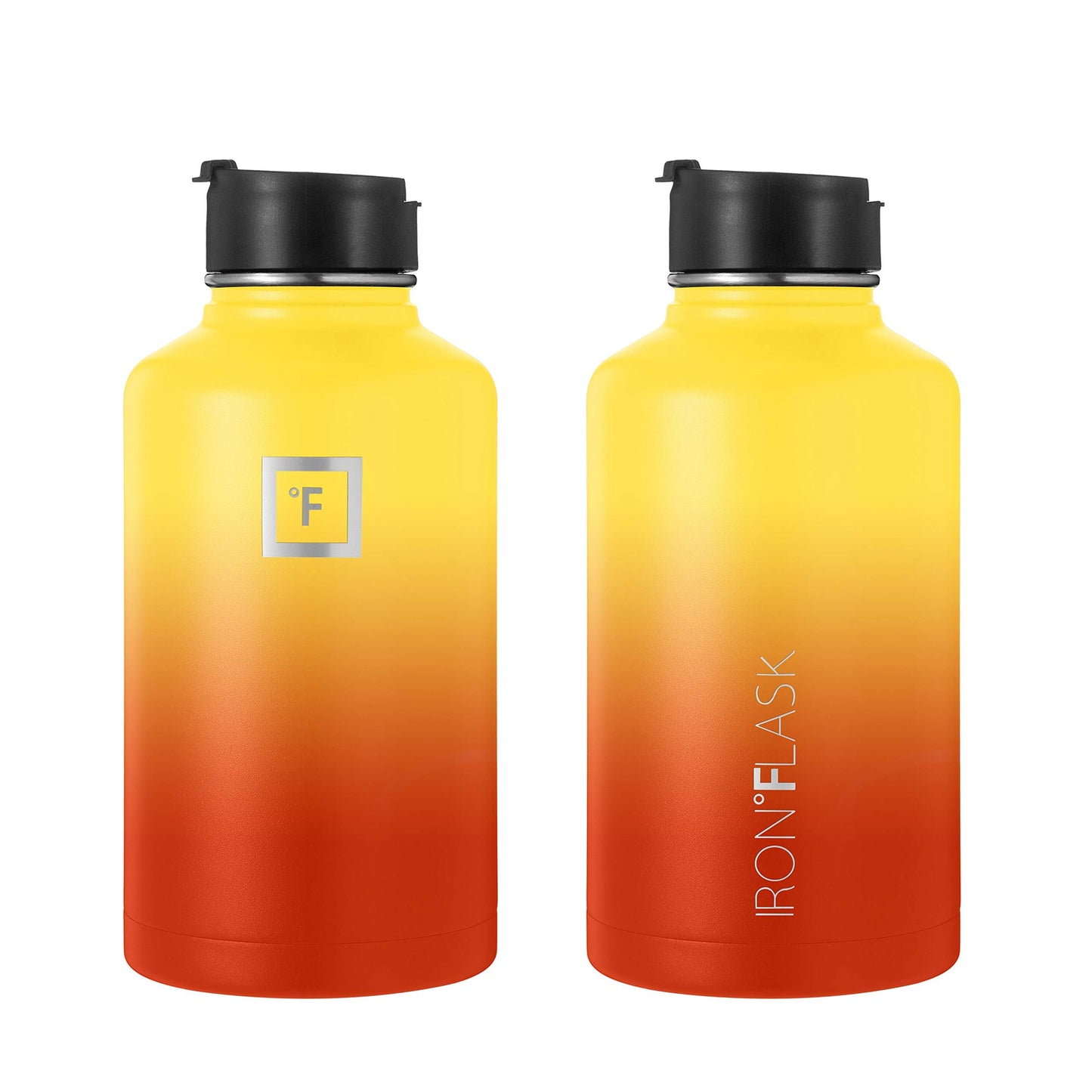 IRON °FLASK Sports Water Bottle - 64 oz, 3 Lids (Straw Lid), Stainless Steel Vacuum Insulated, Hot Cold, Modern Double Walled, Simple Thermo Mug (Fire)