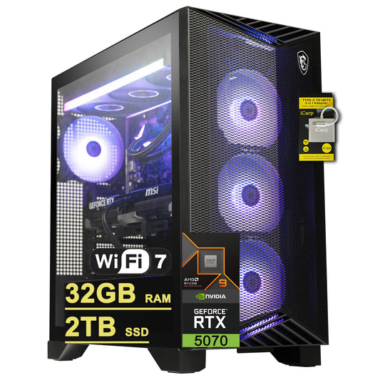 MSI Aegis ZS2 Gaming Desktop AMD 12-core Zen 5 Ryzen 9 9900X (Beats i9-14900HX) 32GB RAM 2TB SSD GeForce RTX 5070 DLSS 4 360mm Liquid Cooler 750W 80+ Gold PSU Support HDD Win11 w/ICP Hub