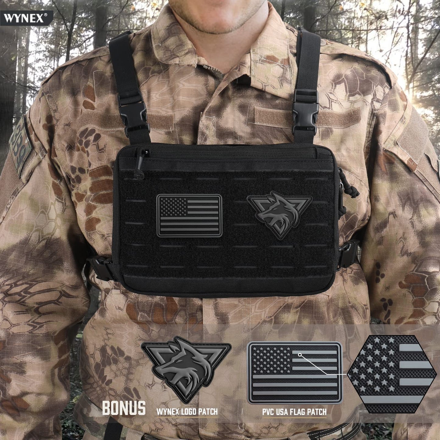 WYNEX Tactical Chest Rig Bag of Laser Cut Design, Molle Chest Pouch Utility Recon Kit Bag Tactical Chest Pack Bag