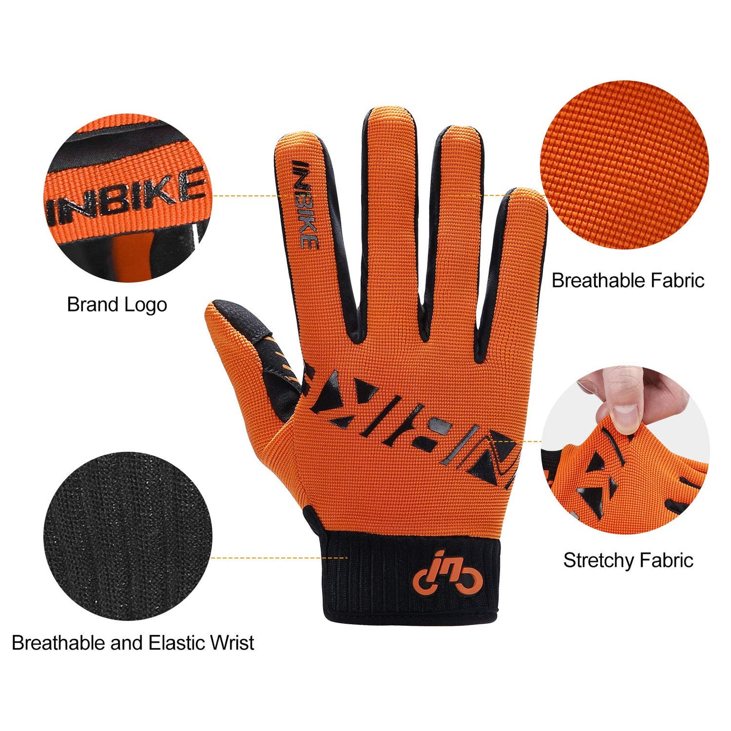 INBIKE Cycling Gloves for Men/Women Bike Gloves with Touchscreen-Padded Anti-Slip Mountain Biking MTB Bicycle Gloves for Cycling/Workout/Gym/Outdoor Orange XL