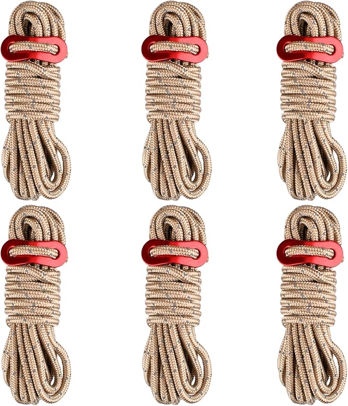 Azarxis Reflective Tent Guide Rope Lightweight Guy Line Cord with Aluminum Adjuster Guyline Tent Cord Tensioner for Camping Hiking Backpacking - Essential Survival Gear 13 Feet