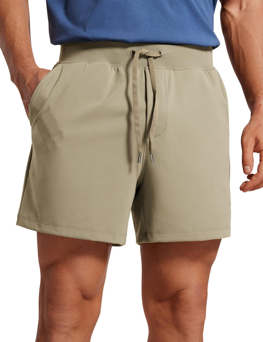 CRZ YOGA Men's Four-Way Stretch Workout Shorts - 5'' Soft Durable Casual Athletic Shorts with Pockets Gym Running Hiking Khali Barley Large