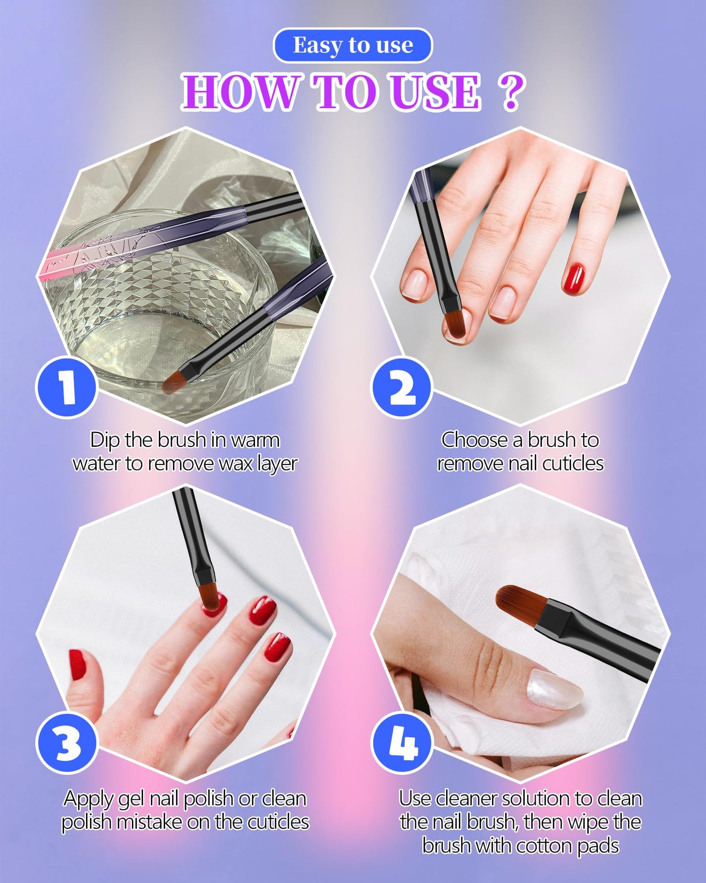 AMilHiTon for OPI Nail Polish Remover Brush, 3PCS Nail Art Clean Up Brushes, Round/Angled/flat Acetone Resistant Gel Nails Art Designs and Tidying Up Polish Mishaps on Cuticles