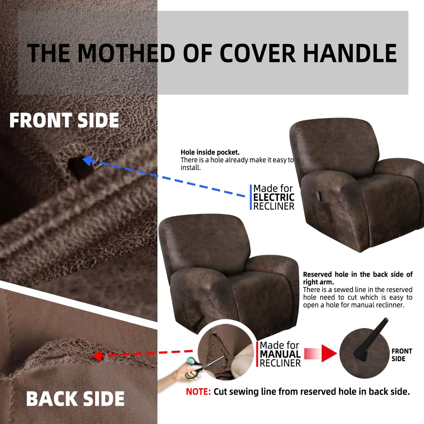 ANARACHON Leather Like Recliner Chair Covers Heavy Duty, 4 Pieces Lazy Boy Recliner Cover for Recliner Chair, Leather Cover for Recliner slipcovers Washable for Pets (Dark Brown)
