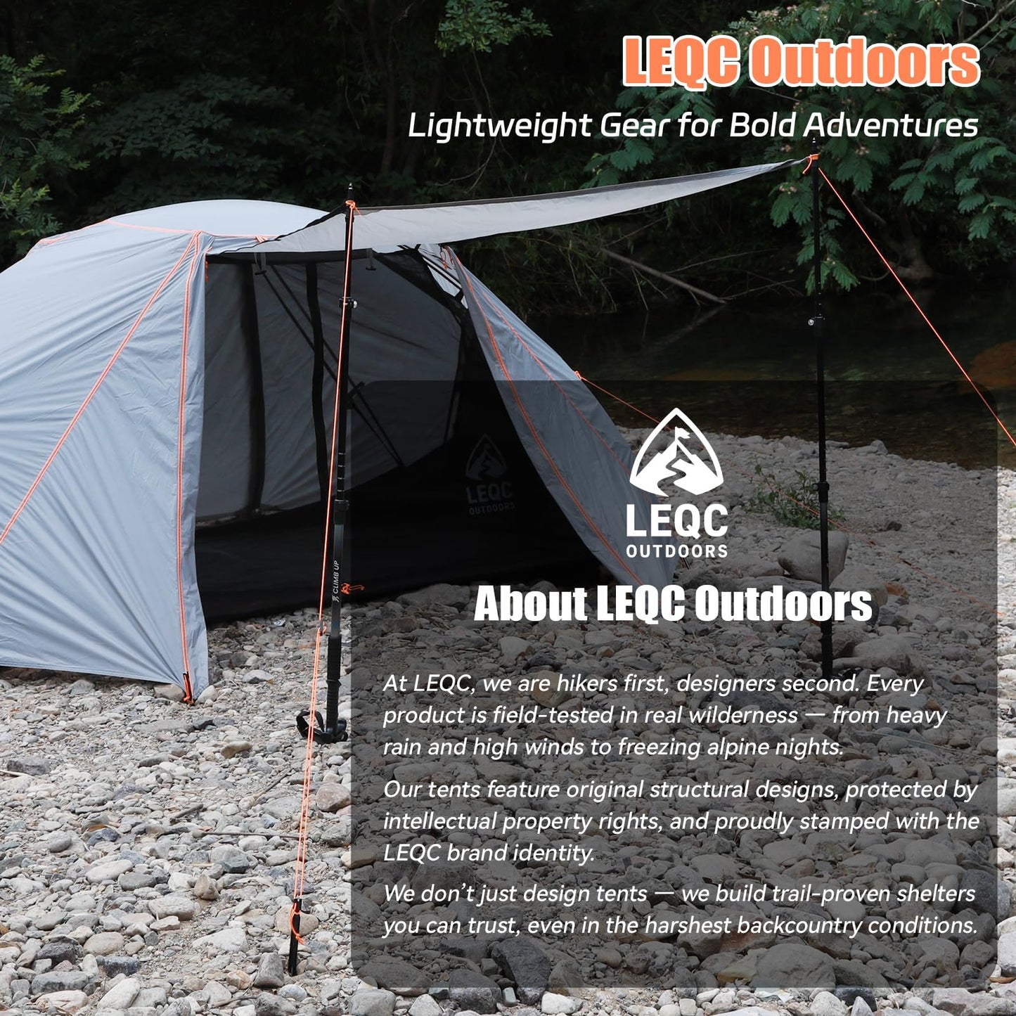 LEQC Ultralight 2 Person Backpacking Tent – Lightweight Tent Waterproof for Hiking, Trekking, Compact Camping Shelter with Aluminum Poles – Two Person Tent for Bikepacking & Camping