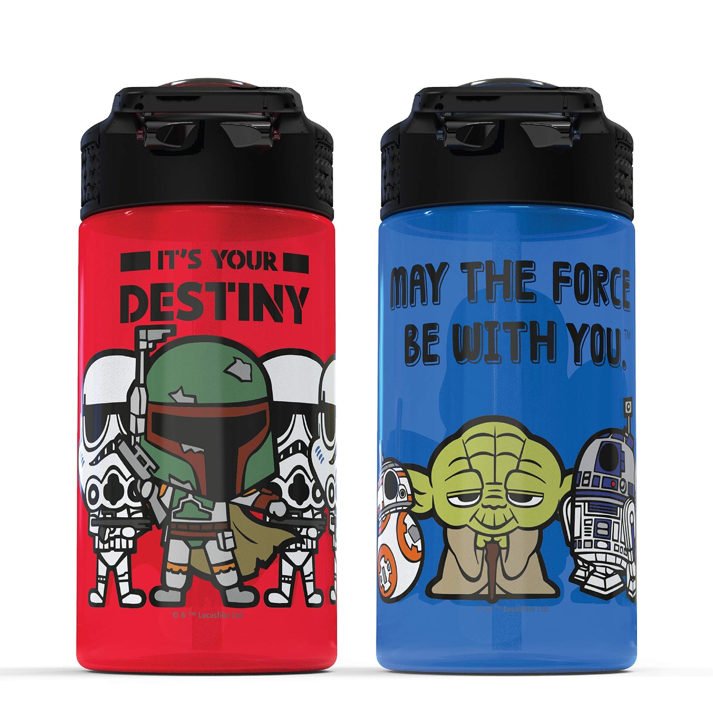 Zak Designs PP Park Straw Kids Durable Plastic Spout Cover and Built-in Carrying Loop, Leak-Proof Water Design for Travel, (16oz, 2pc Set), 2 Count (Pack of 1), Darth Vader Bottle 2pk