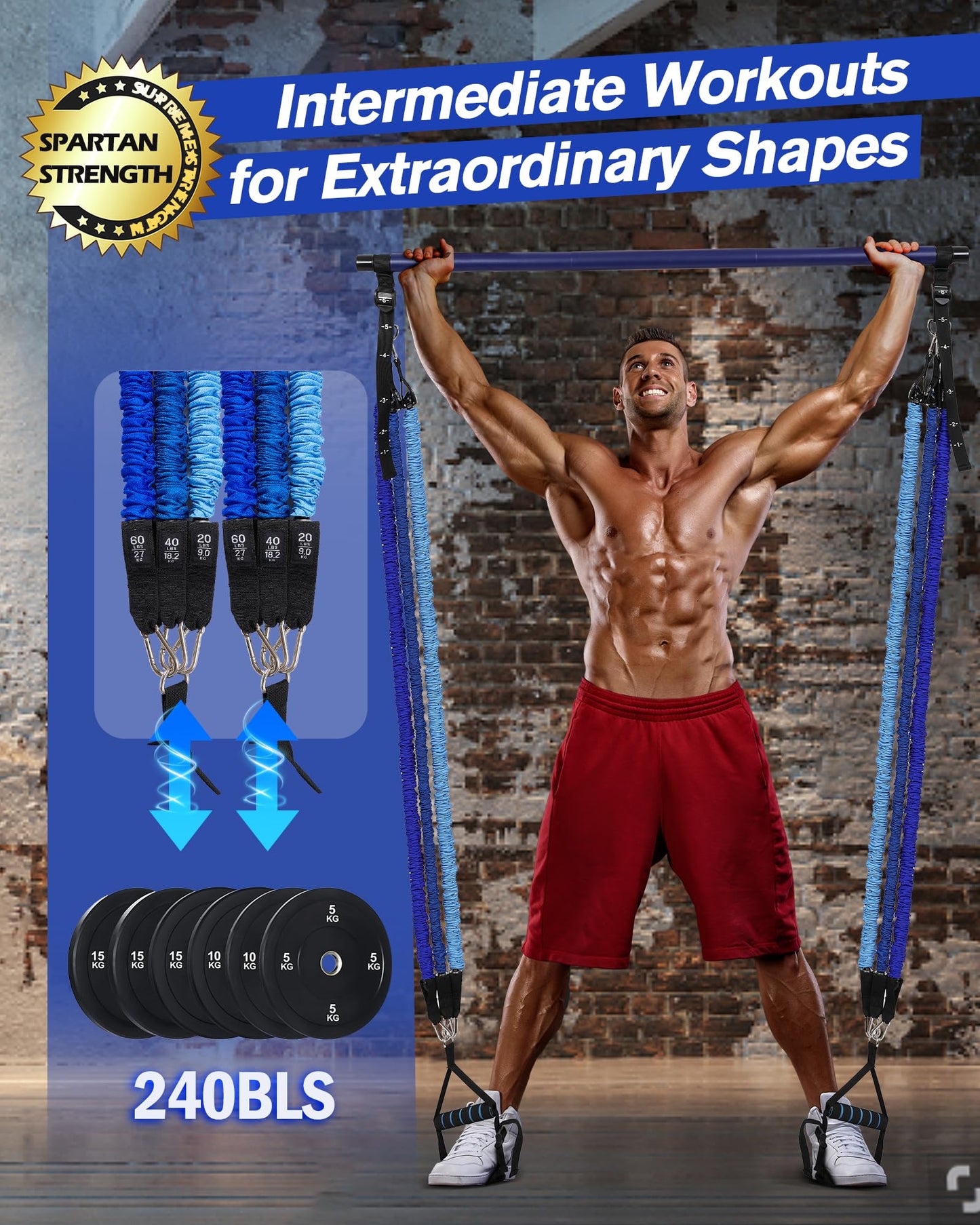 ALongSong Portable Pilates Bar Kit with Resistance Bands Natural Latex, Adjustable Exercise Equipment Multifunctional Yoga Pilates Stick for Home Gym Supports Full-Body Workouts