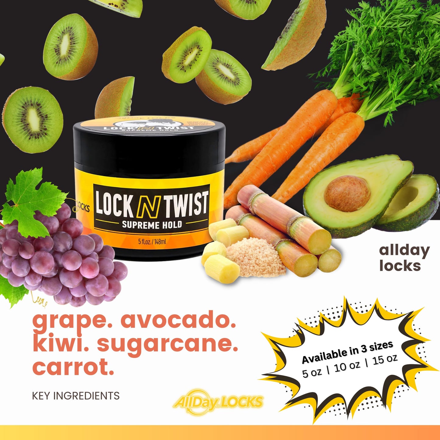 AllDay Locks Lock N Twist | Locking Gel, Re-Twist Locks, Supreme Hold | Smooths & Tames Frizz, Flake Free, Soft Finish | 5 oz