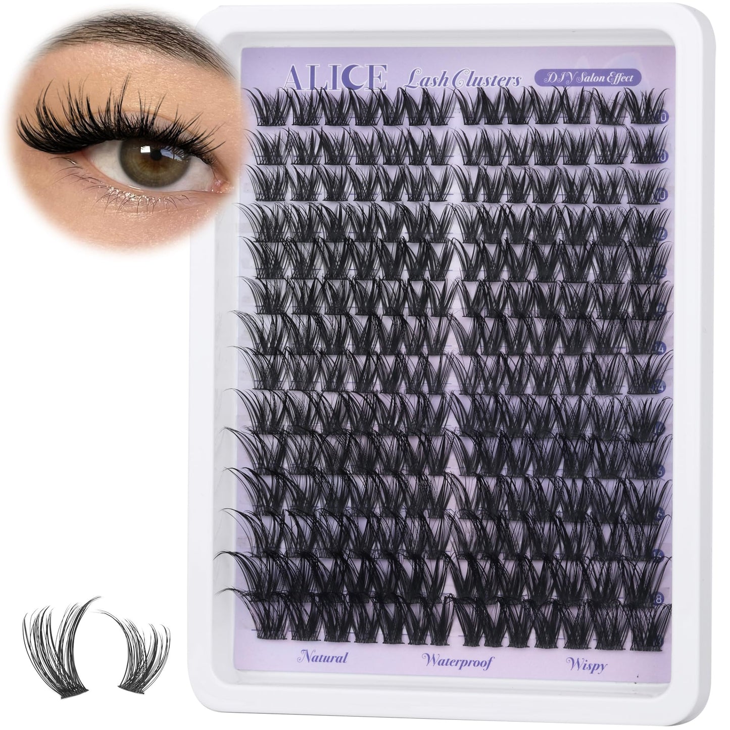 ALICE Lash Clusters Wispy Cluster Eyelash Extensions 192pcs Natural Fluffy Individual Lashes DIY Lash Extension 10-18mm Cluster Eyelashes with Mix 4-7mm of Lash Band