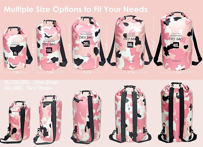 Waterproof Dry Bag Backpack 5L/10L/20L/30L/40L, Roll Top Floating Waterproof Storage Bags for Kayaking, Boating, Swimming, Hiking, Camping and Fishing
