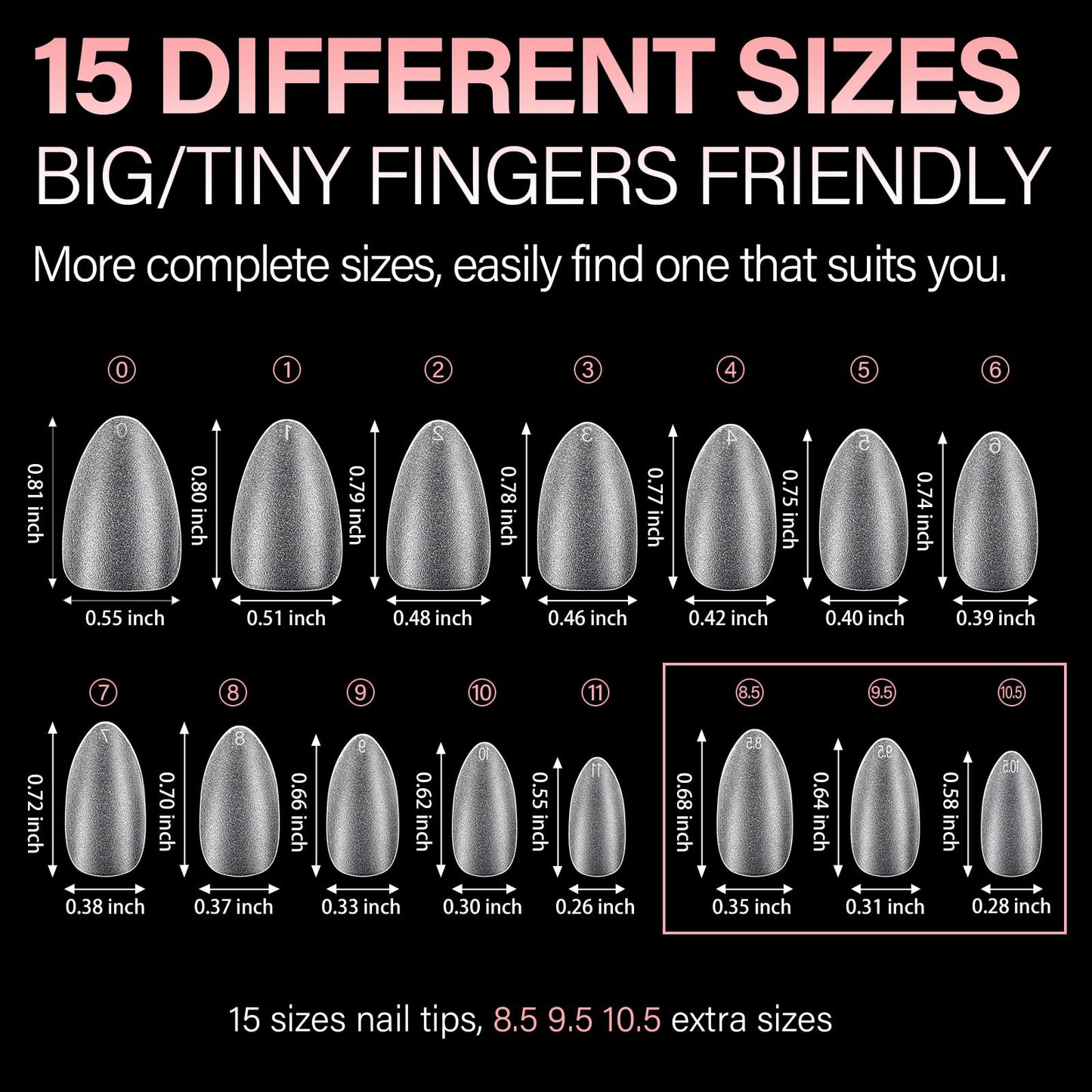 AILLSA Short Almond Nail Tips with Box, 15 Sizes Press On Gel Nail Tips Double Matte Pre-Buffed Almond Shaped Nails Tips Soft Full Cover Clear False Nail Tips for Nail Extension, 240PCS