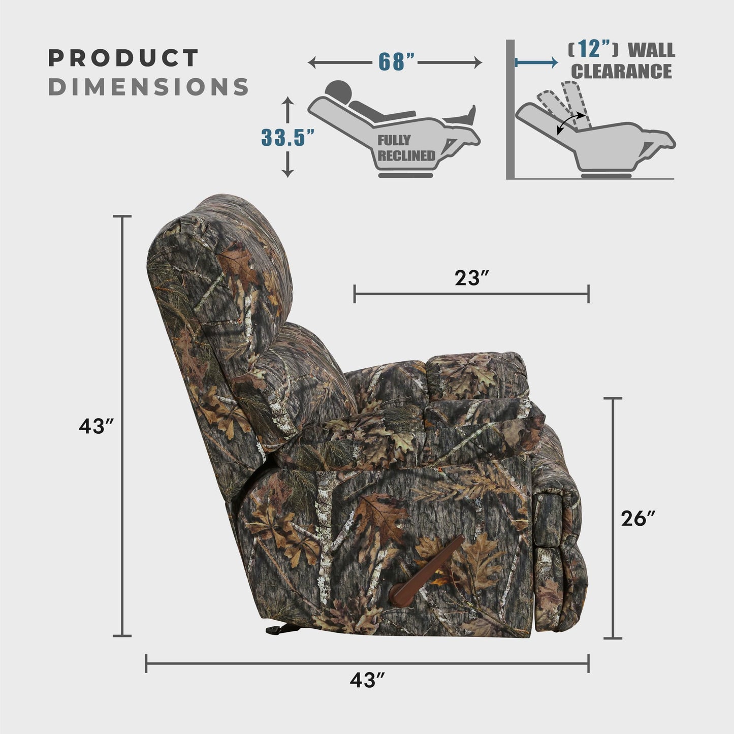 Lexicon Glider Recliner Chair with Lever Handle, Textured Microfiber Manual Recliner, Plush Stitching Cushion, Pillow Top Arms, Rustic Armchair for Cabin/Living Room, Easy Assembly, Camouflage