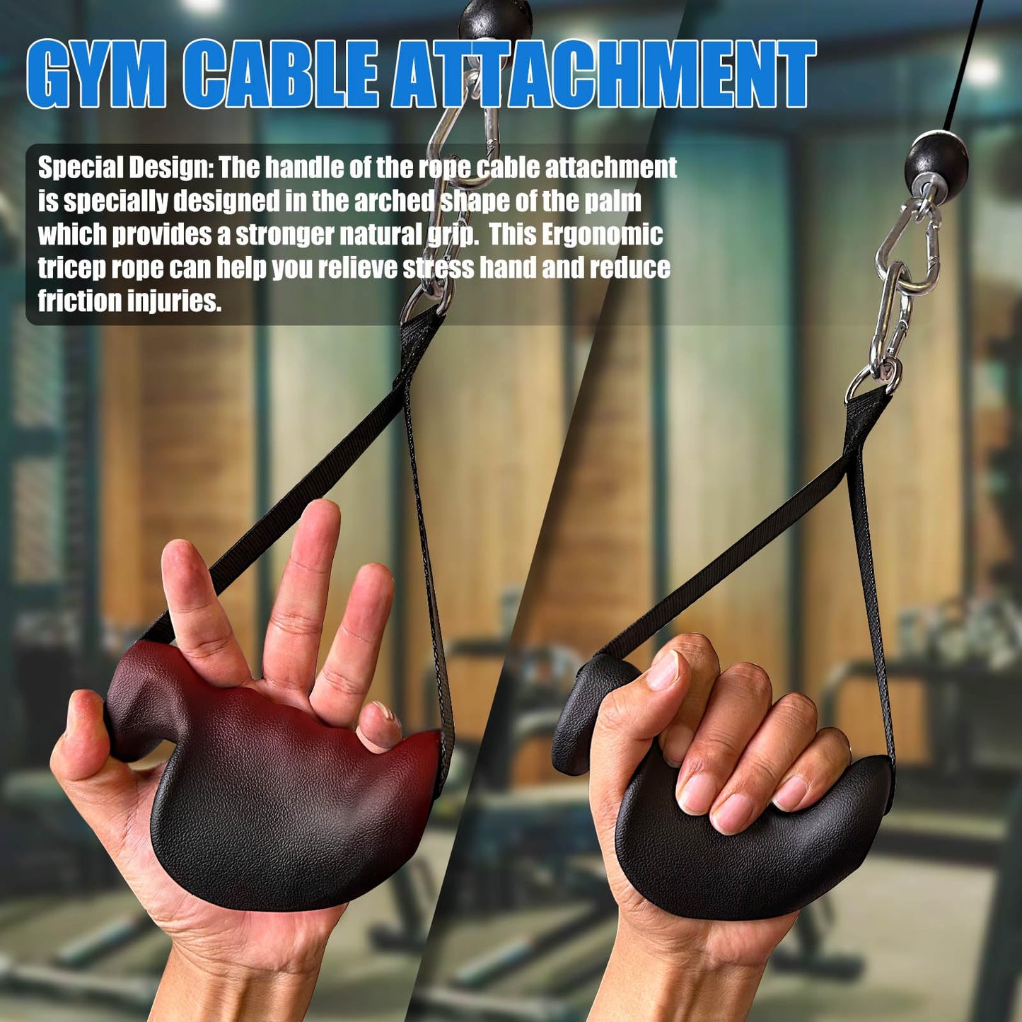 Ergonomic Tricep Rope Pull Down Attachment, Upgraded Long Triceps Rope Cable Attachments for Gym, LAT Pull Down Bar for Cable Machine, Tricep LAT Pulldown Workout Cable Attachments (Cable HANDLES-01)