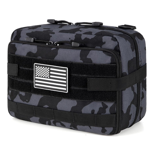 Jueachy Tactical Molle Pouch Admin Bag Utility Tool Pouches Molle Attachment EDC Large Pouches Expandable Molle Accessories Organizer Medical Pocket U.S.A Patch Included Black Camouflage