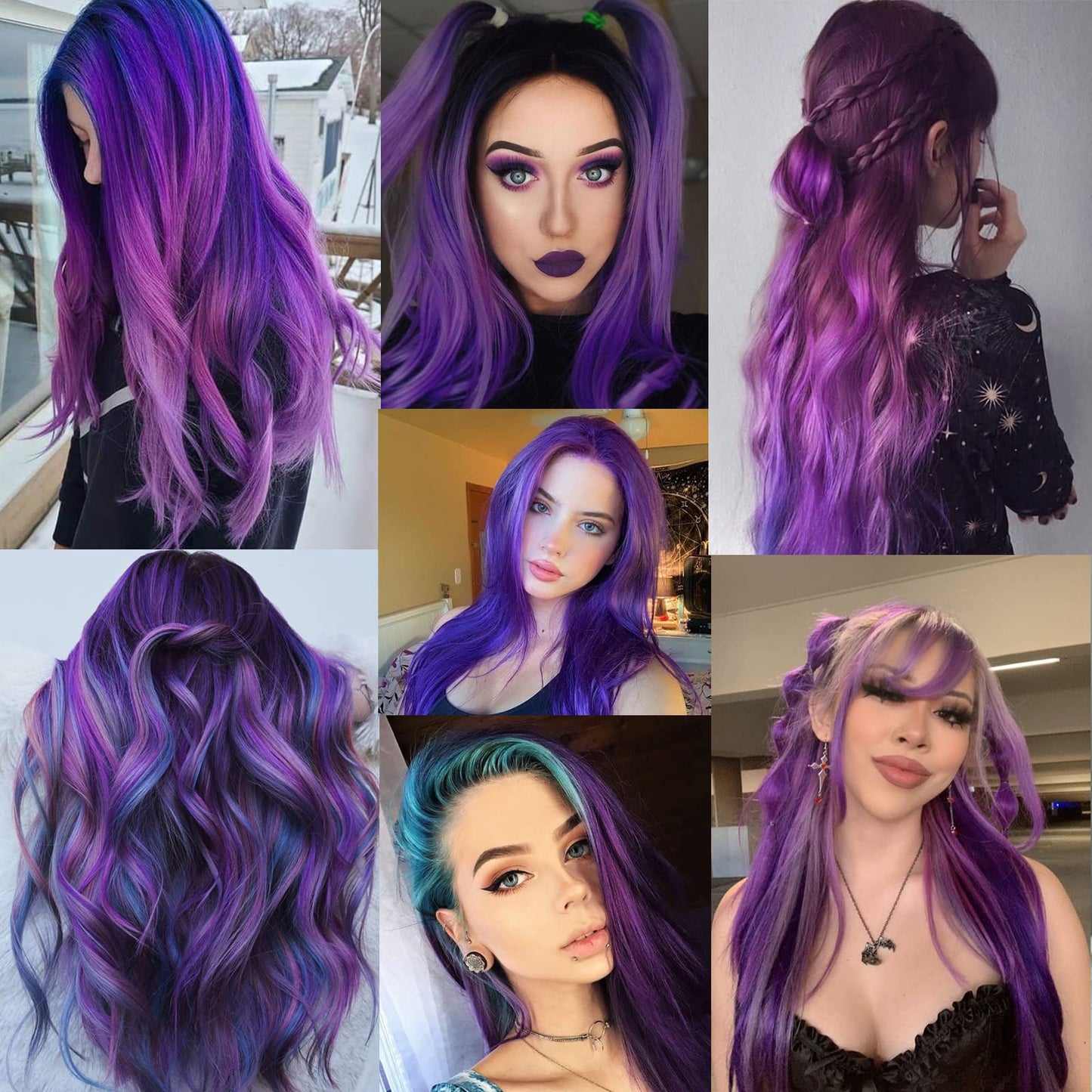 GPOVVIMX 12 PCS Purple Hair Extensions Clip in, Colored Party Highlights Extension for Kids Girls Synthetic Hairpiece Straight 22 inch