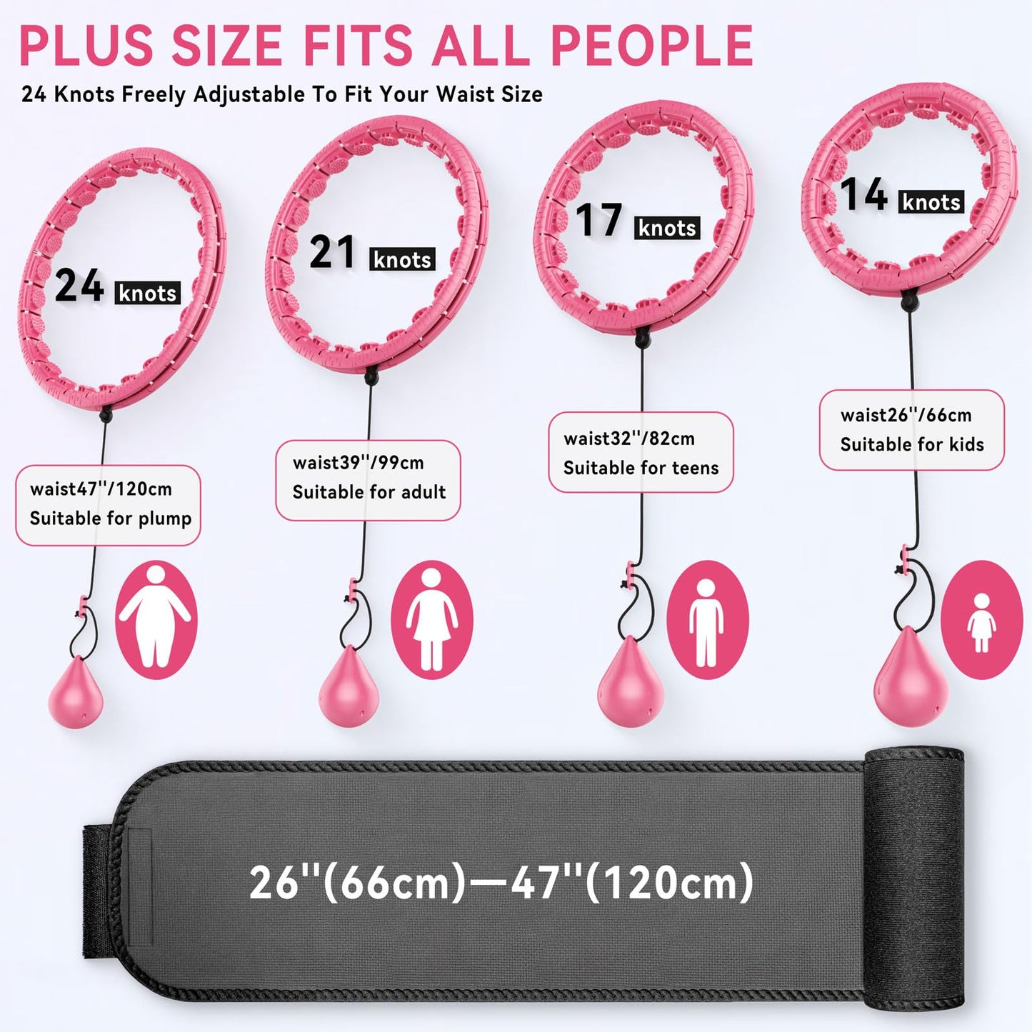 Weighted Hula Hoop for Adults Weight Loss,Infinity Weighted Hoop Plus Size with Sweat Belt,Waist Trainers for Women,Exercise Hula Hoop Womens Weight Loss at Home (Bright Pink)