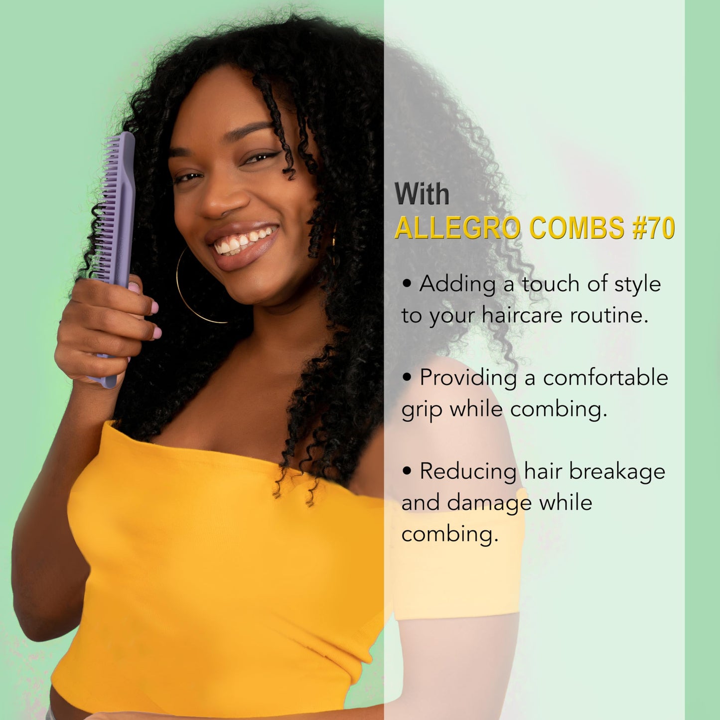 Allegro Combs 3-Row Detangling Comb, Wide Tooth Curl Defining Brush, Perfect for Women Curly Hair Stylists, Curl Defining Comb, Made In The USA, Lavender (#70, 1 Piece)