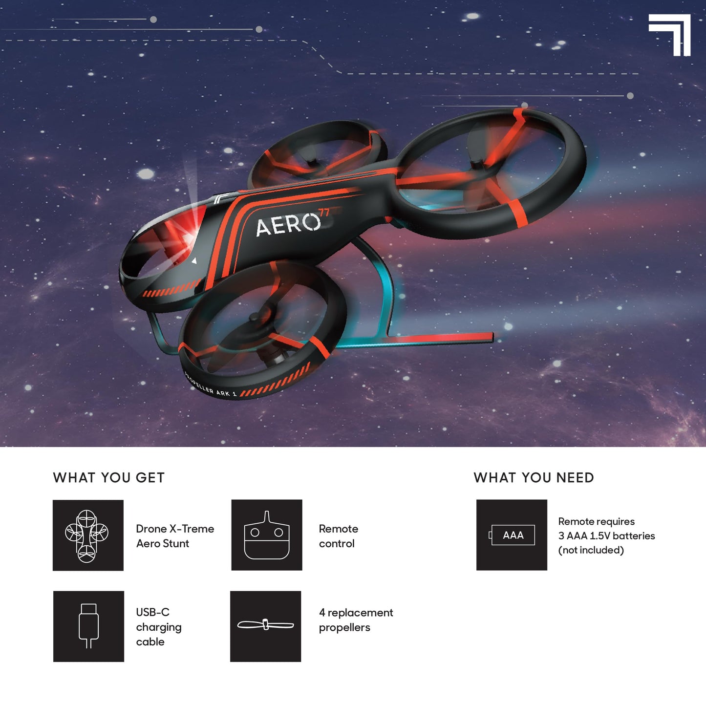Sharper Image® X-Treme Aero Mini Drone, 4.6" RC Stunt Helicopter, 2.4 GHz Long Range Remote Control, Quiet Indoor & Outdoor Toy, Lightweight Durable, Kids & Adult Beginner Pocket Drone, Small Gift