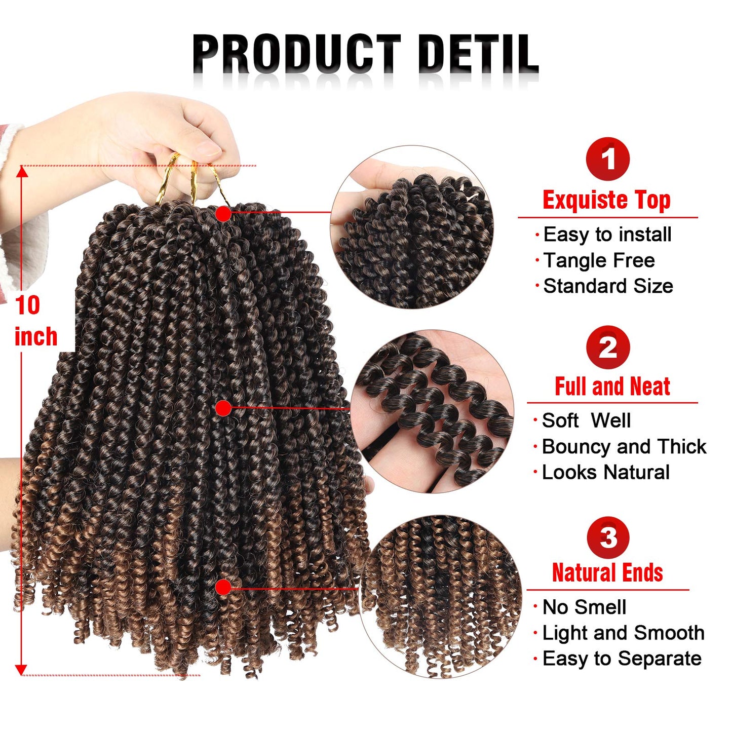10 Inch Spring Twist Crochet Braids Hair for Butterfly Locs Bomb Twist Crochet Hair Beyond Beauty Ombre Colors Synthetic Fluffy Hair Extension 3 Packs 30 Strands 135g/Pack(10 Inch, T1B 30)