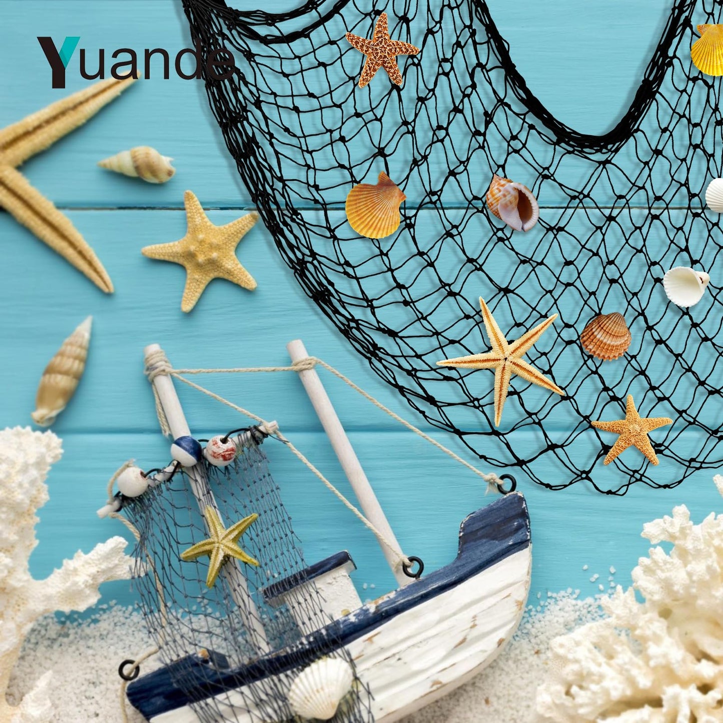 Decorative Fishing Net 80x40 Inch,YuanDe 2 Pack Large Black Picture Fish Net, Wall Photo Hanging Fishnet for Nautical Mermaid Pirate Ocean Themed Hawaii Beach Under The Sea Party Decorations