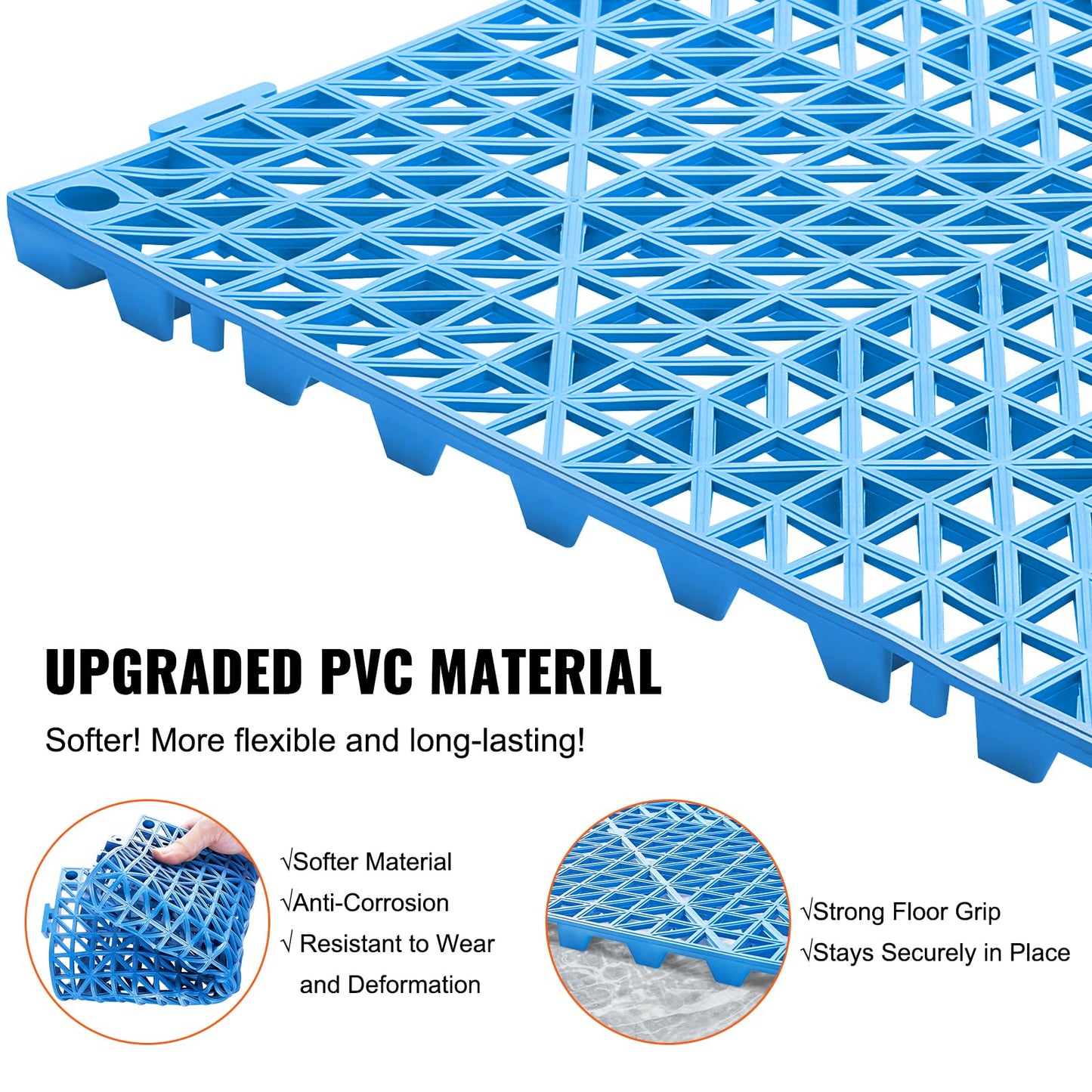 VEVOR Interlocking Tile 50PCS Blue, Drainage Tiles 12" x 12" Splicing, Soft PVC Interlocking Drainage Floor Tiles, Non-Slip Drainage Holes for Restroom, Bathroom, Kitchen, Pool, Wet Areas