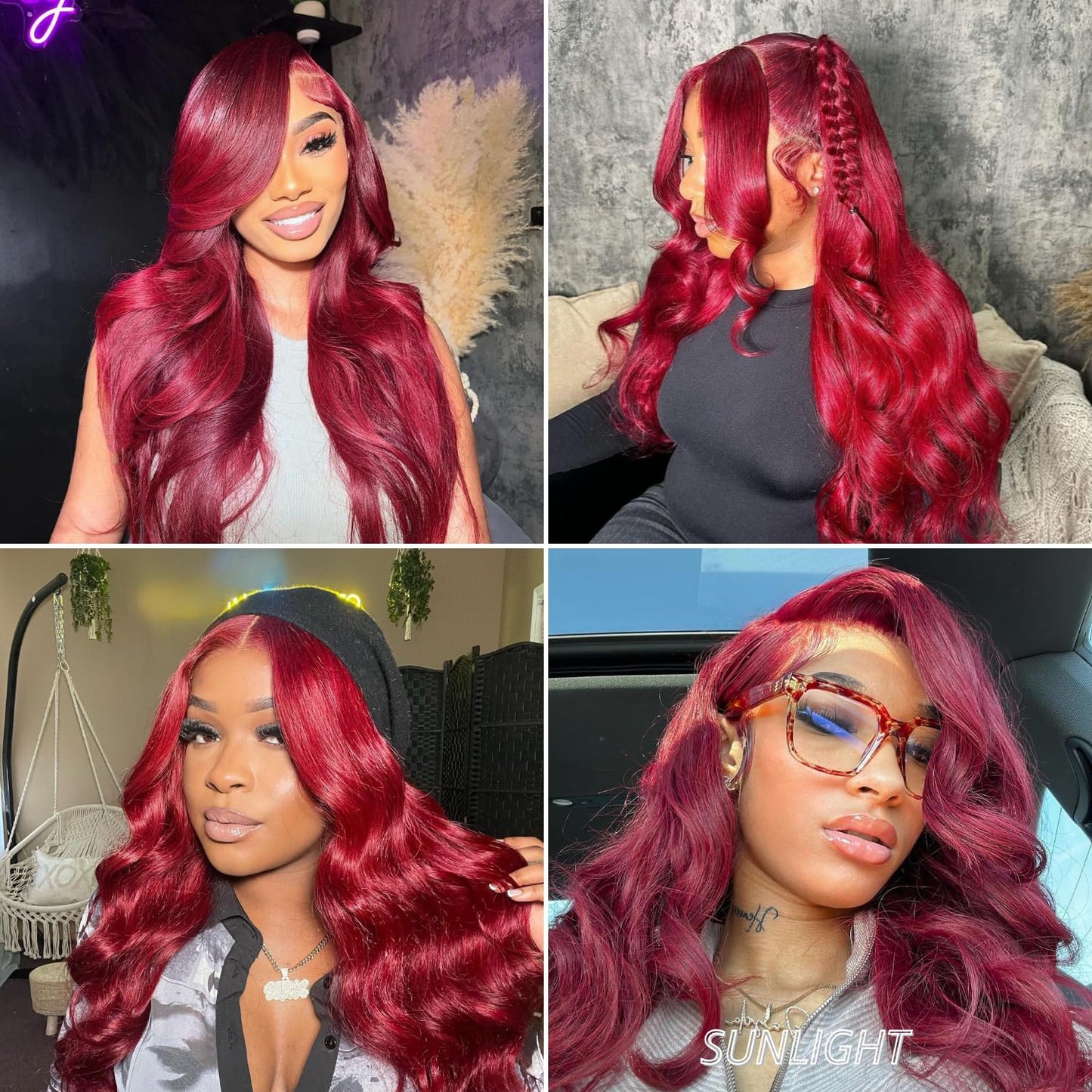 ANMETAN Red Burgundy Bundles Human Hair Body Wave, 10A Colored Bundles Human Hair Body Wave 100% Unprocessed Remy Hair, Thick Burgundy Red Wine 99J Human Hair 3 Wavy Bundles Sew in Weft 12 14 16 Inch