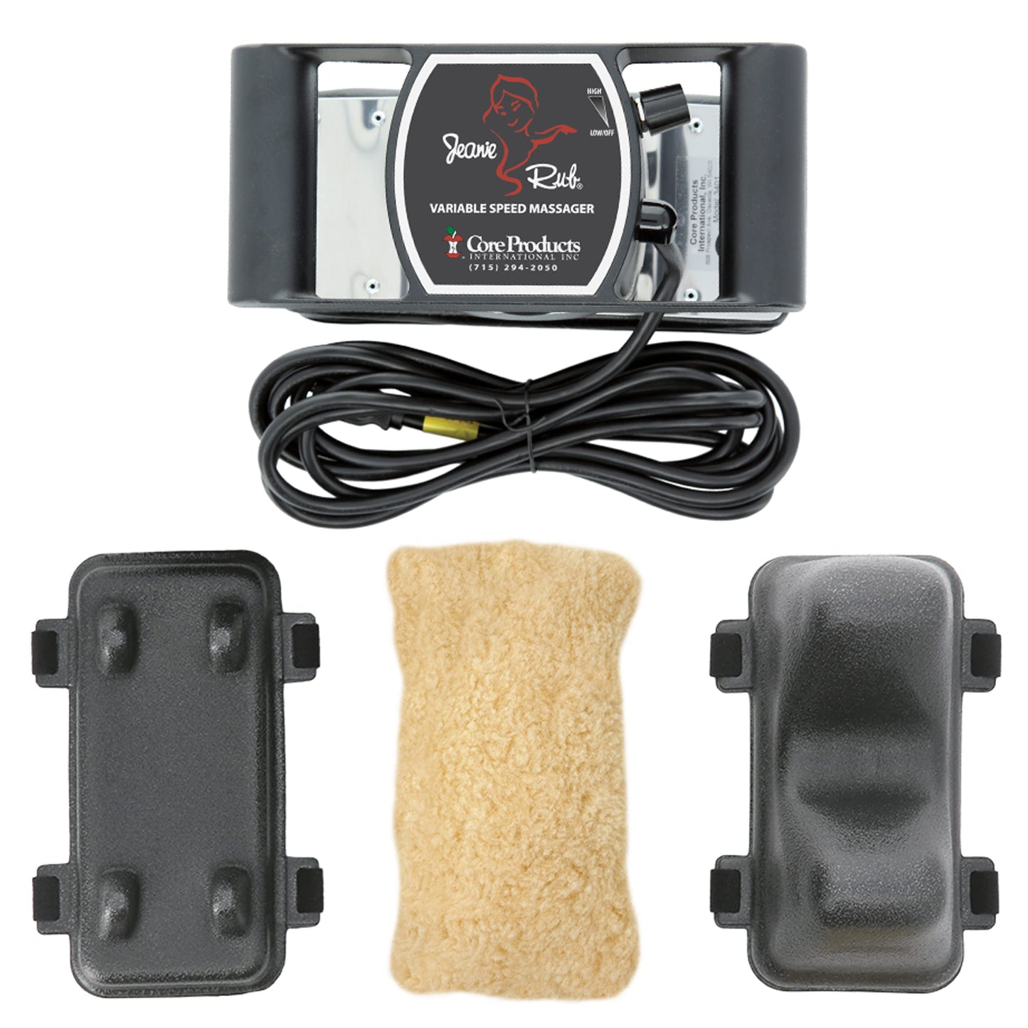 Core Products Jeanie Rub Massager Deluxe Package - Variable Speed Electric Massager for Deep Tissue Pain Relief, Full Body Massage, Back & Shoulder Massager w Fleece Pad Cover & Trigger Point