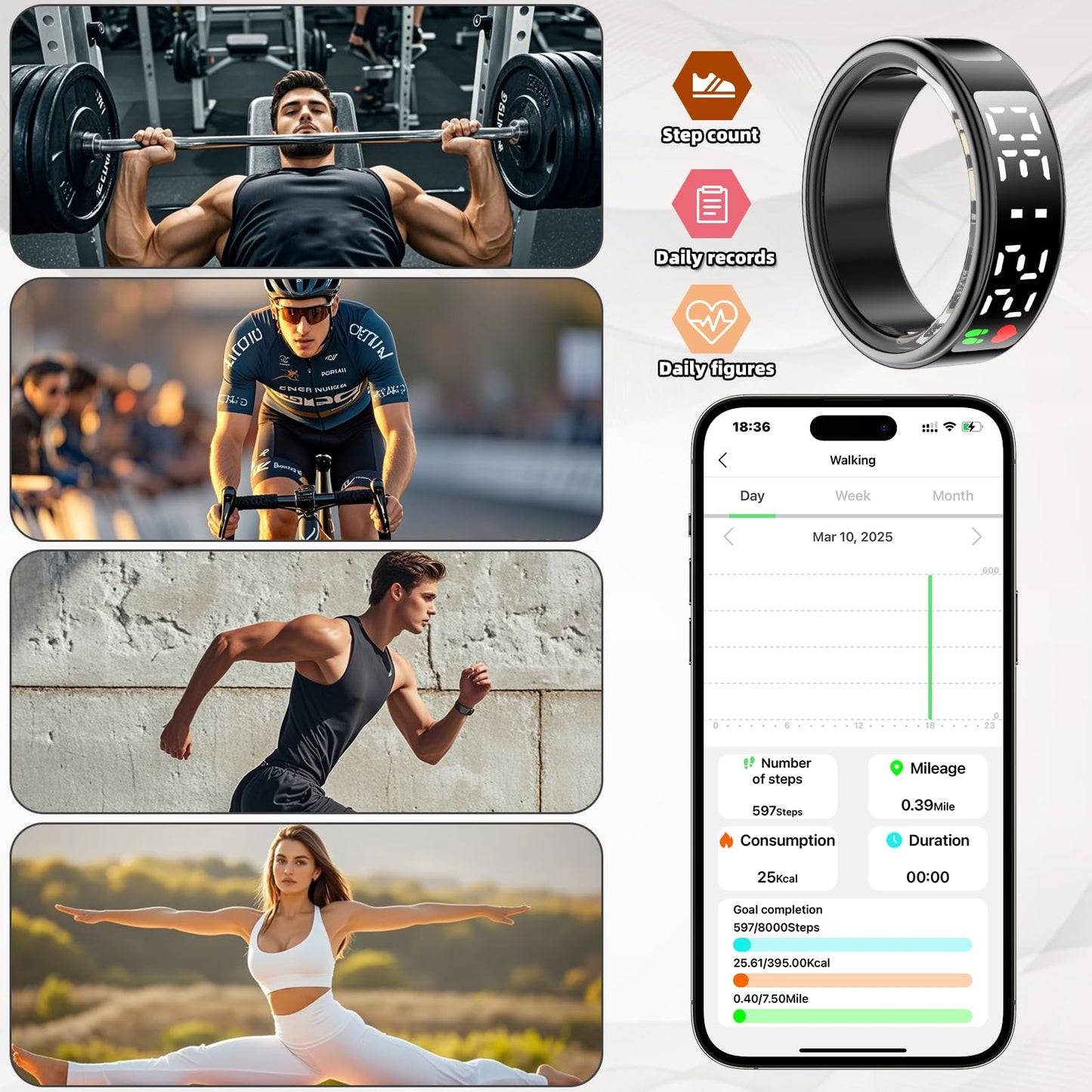 Smart Rings for Women Men,Fitness Tracker Ring,Smart Ring whth Display and Touch Button,IP68waterproof,Health Ring Tracks Heart Rate/Sleep/Steps/Blood Oxygen/Calorie/Distance,No Subscription(Black13)