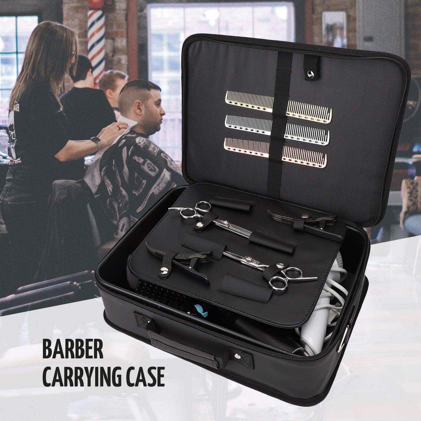 Segbeauty Barber Tool Case with Shoulder Strap, Large 10.8 x 14.6 x 4.3 in Hair Styling Travel Bag, Professional Salon Hair Cutting Grooming Kit Storage Organizer for Hair Dryer, Clippers, Scissors