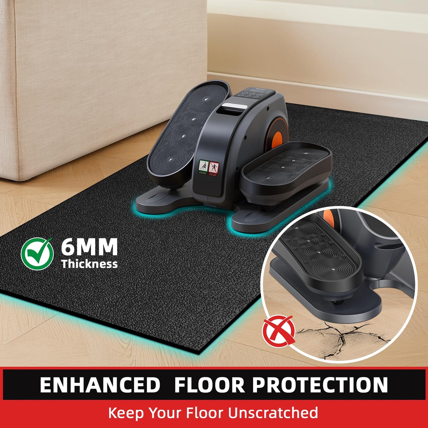 Treadmill Mat for Peloton Bike, Elliptical, Spin Bike, Walking Pad – 6mm Non-Slip Floor Mat for Under Treadmill, Exercise Equipment, Gym, Carpet & Hardwood Floor