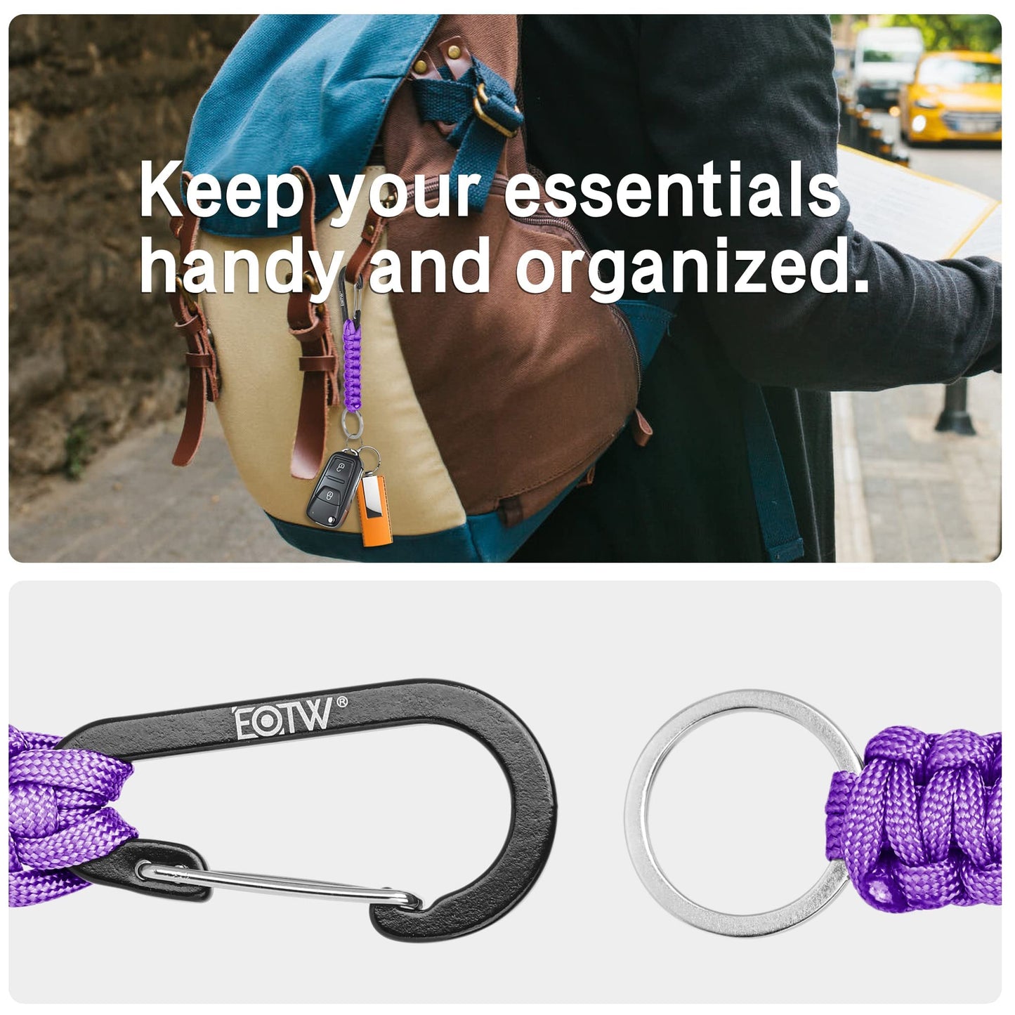 EOTW Carabiner Keychain, Small Carabiner Clip with Paracord Keychain Mini Aluminum D Ring Key Organizer