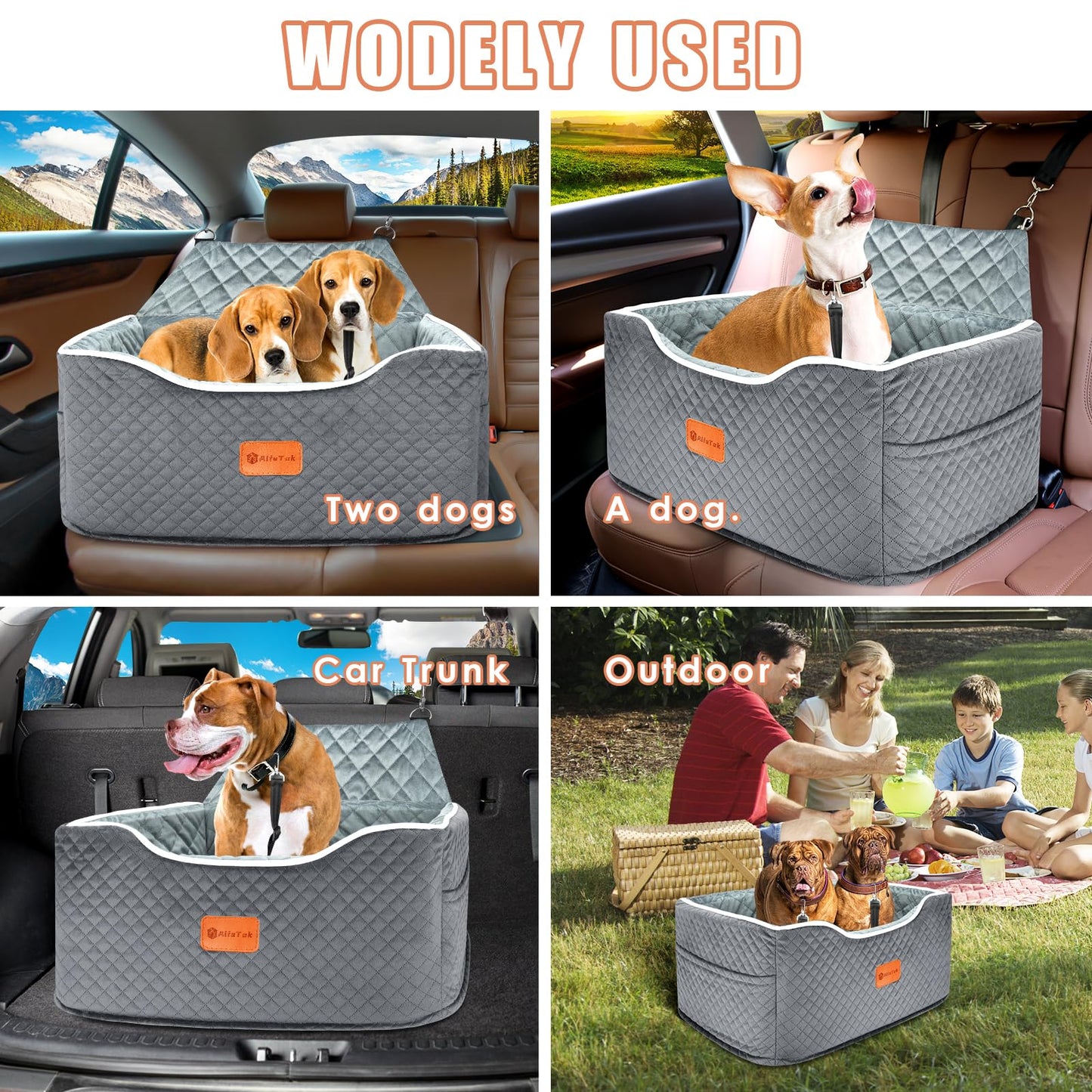AlfaTok Memory Foam Booster Dog Car Seat for Medium Dogs Under 45 LBS, Elevated Pet Car Seat with Detachable Washable Cover, Anti-Slip Sturdy Dog Booster Seat with Seat Belt for Back Seat Travel