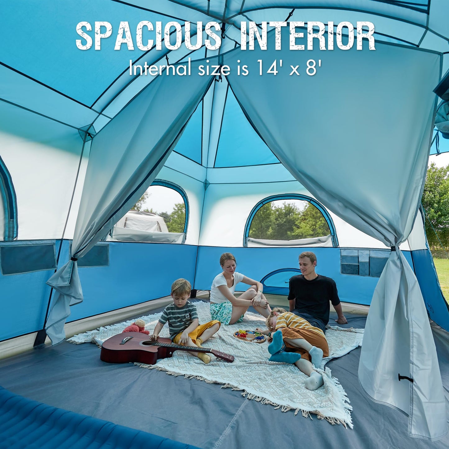 PORTAL 8 Person Family Camping Tent with Porch, Weather Resistant Camping Tents with Rainfly, Large Cabin Tents with 2 Room, Easy Set Up Tent for Outdoor Camping, Backyard