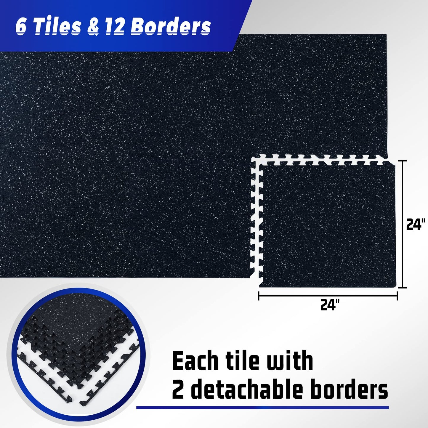 SUPERJARE 0.79'' Extra-Thick Exercise Equipment Mats, 6 Pcs 24 Sq Ft Rubber Top Floor Tiles with High Density EVA Foam, Interlocking Gym Flooring for Home Gym, Protective Workout Mat, Black/Grey