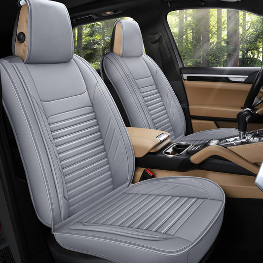AOOG Leather Car Seat Covers, Leatherette Automotive Seat Covers for Cars SUV Pick-up Truck, Non-Slip Vehicle Car Seat Covers Universal Fit Set for Auto Interior Accessories, Full Set, Gray