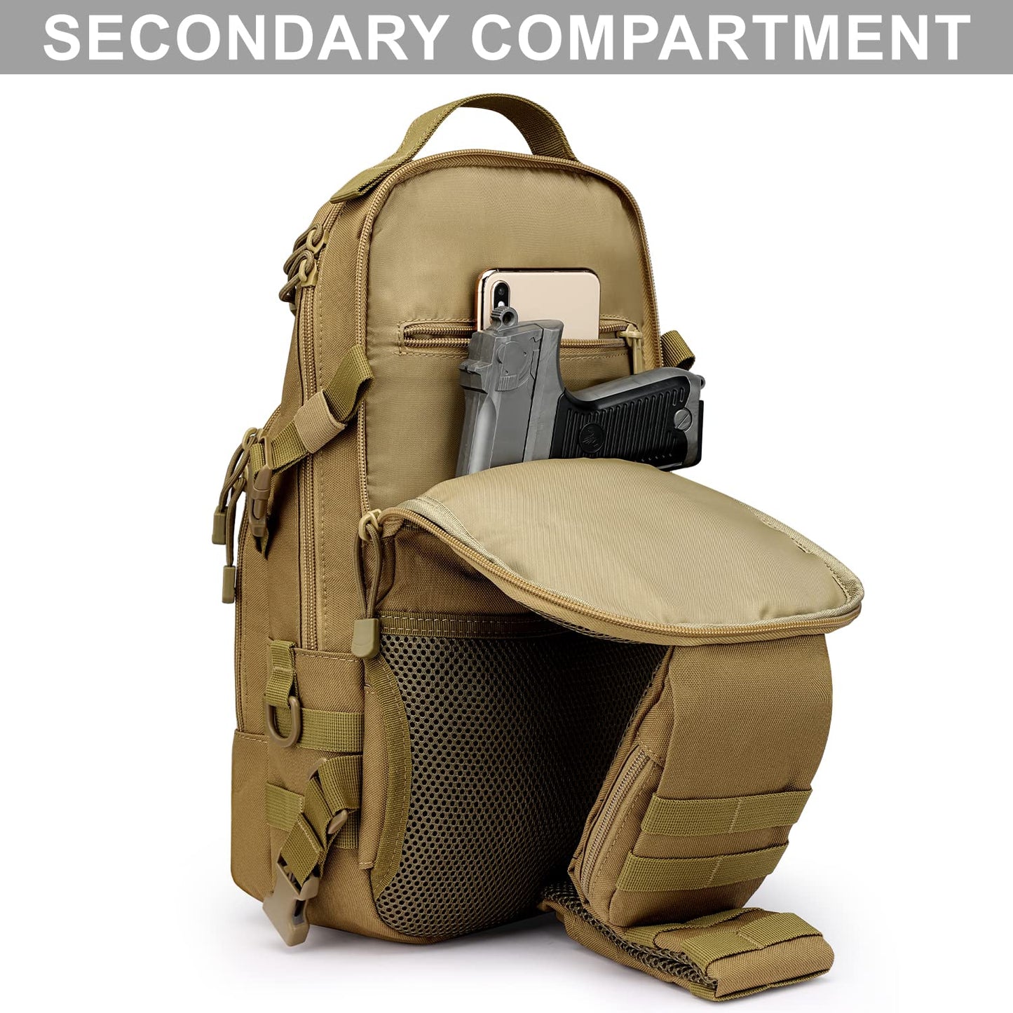 G4Free EDC Bag Tactical Sling Bag Backpack Molle Chest Shoulder Assault Pack Rectangular Outdoor Daypack(Khaki)