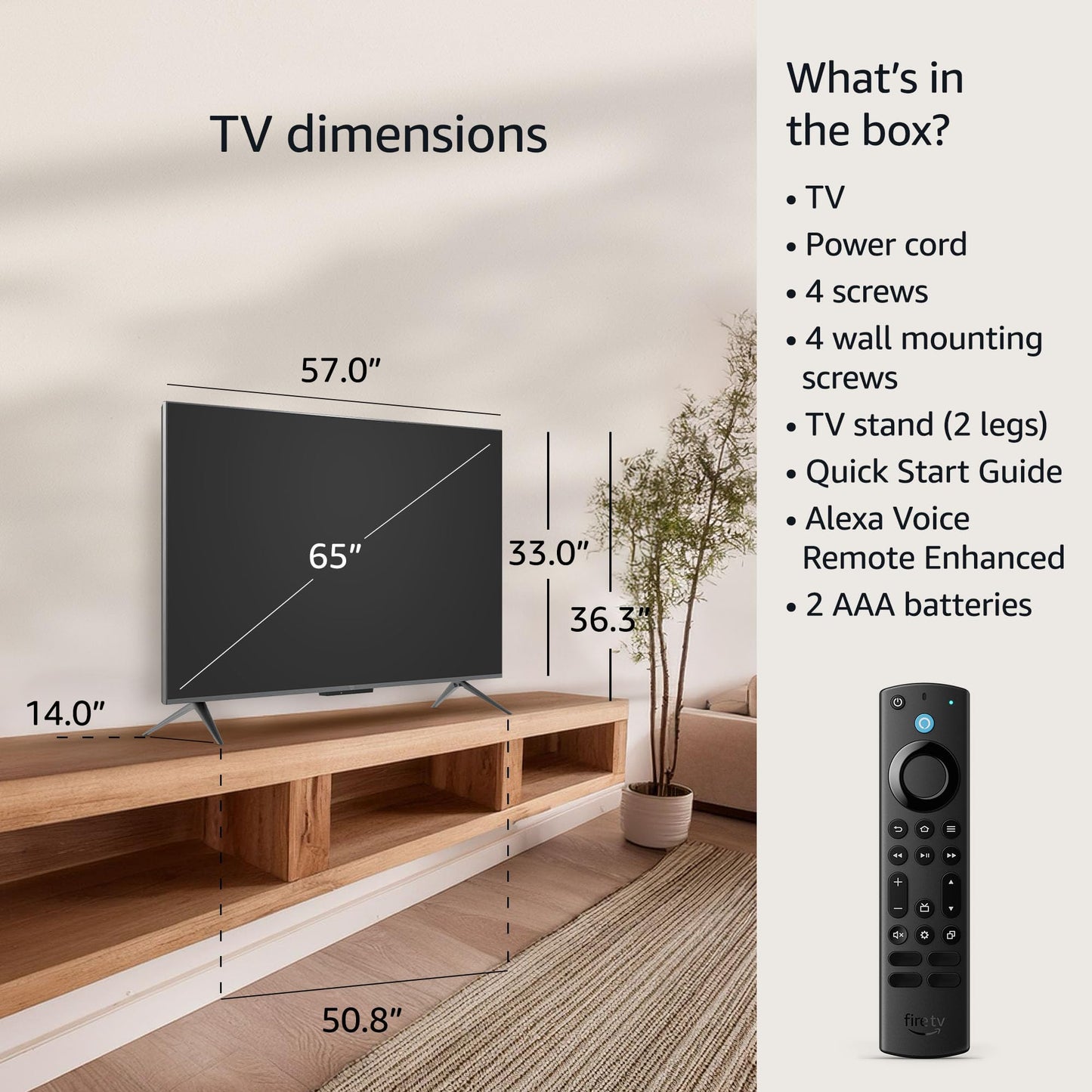 Amazon Fire TV 65" Omni Mini-LED Series, QLED 4K UHD smart TV, Dolby Vision IQ, 144hz gaming mode, Ambient Experience, hands-free with Alexa, 2024 release