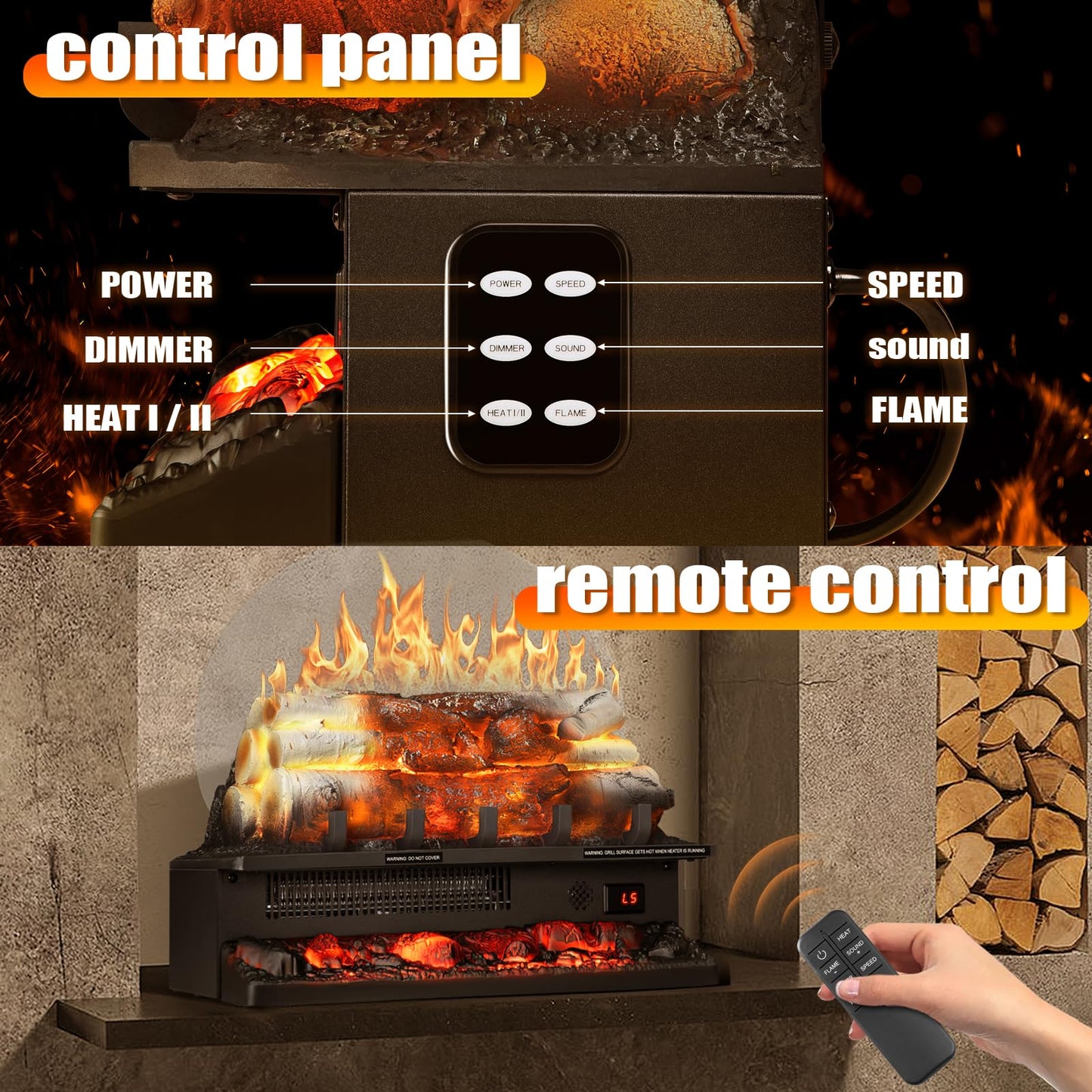Antarctic Star 21 Inch Electric Fireplace Log Heater Remote Control Real Flame Effect Ember Bed, Overheated Protection, Adjustable Brightness, Speed, Temp and Sound Effect, Indoor Use 750W/1500W
