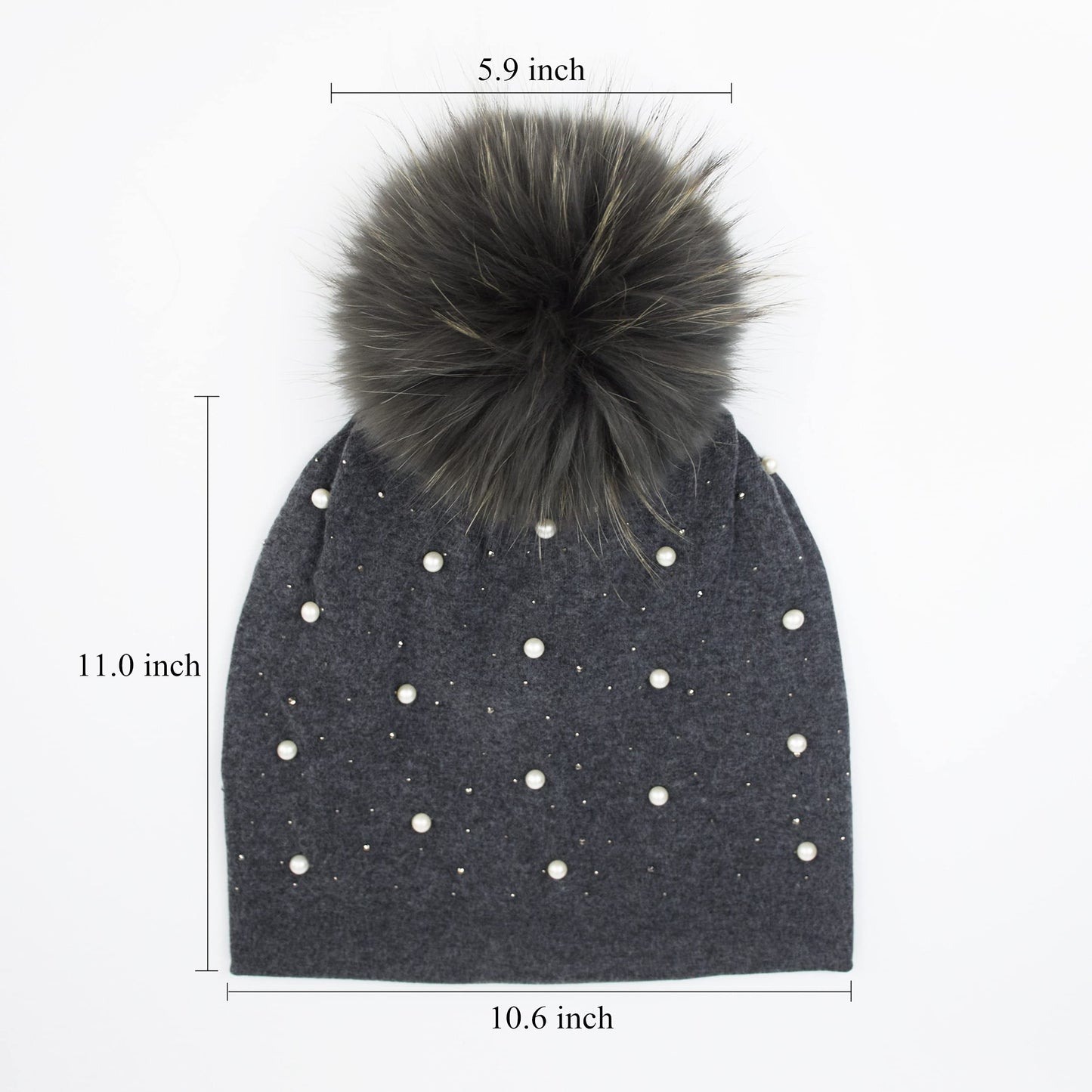 AICHUAN Womens Slouchy Beanie Hat with Fur Ball Pompom Cotton Pearls Winter Fall Hat