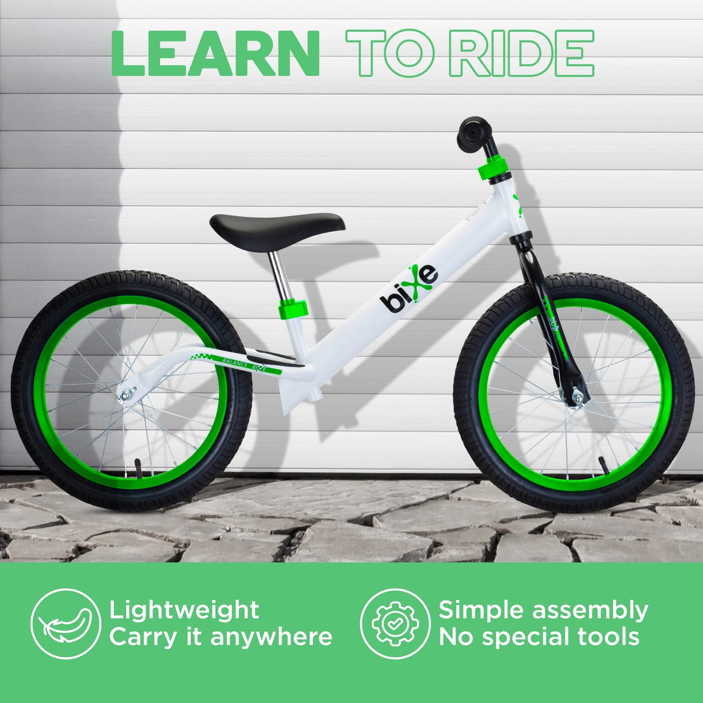 Bixe Balance Bike - 16" (40.6 cm) Big Kids' Training Bikes - Kids Balance Bike Designed for Children Ages 4 to 9 - No Pedal Push Bicycle for Boys or Girls - Green