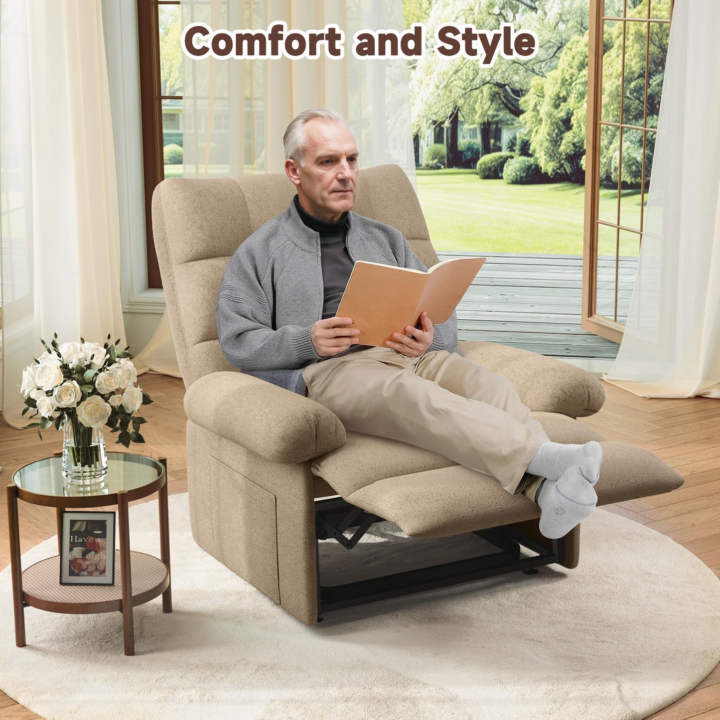 Welzona Power Lift Recliner Chair for Elderly, Triple Motor Lift Chair with Infinite Position, Electric Stand Assist for Seniors, Single Sofa with Side Pockets for Living Room, Beige-Brown