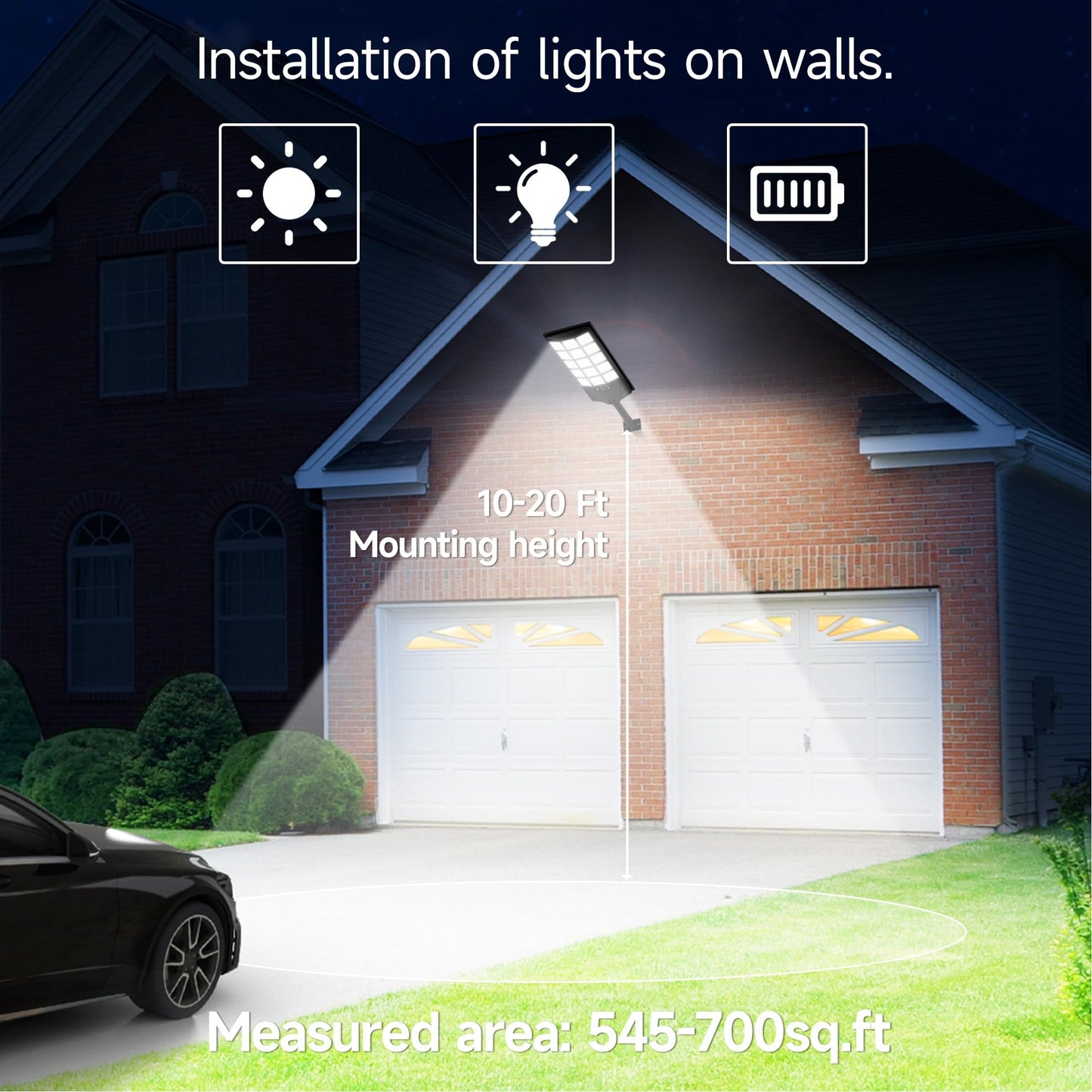 Aqraou Solar Lights Outdoor Waterproof, 6500K Dusk to Dawn Solar Street Light Motion Sensor with Remote Control, LED Security Light for Outside Garden Yard Parking Lot, Oudoor Flood Lights, 4PACK
