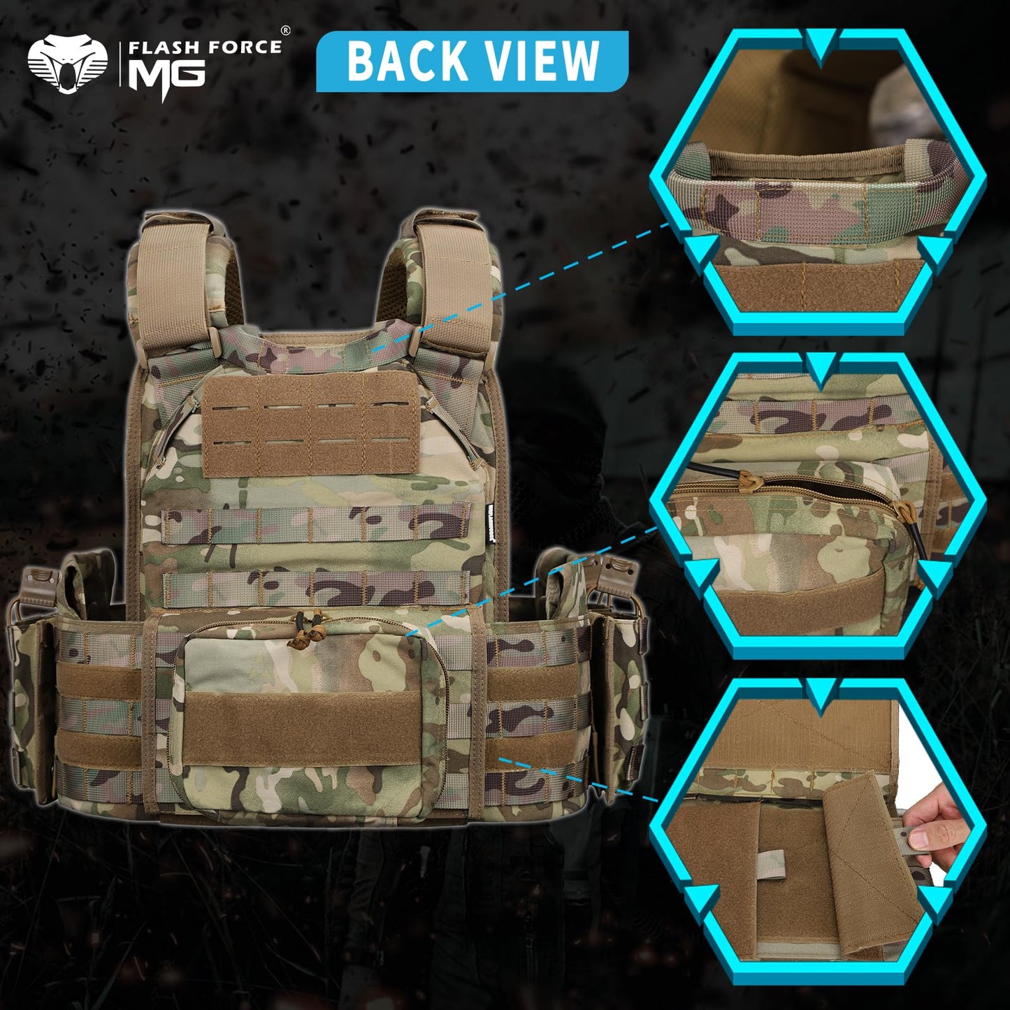 MGFLASHFORCE Tactical Vest Molle Airsoft Vest for Men (CP)