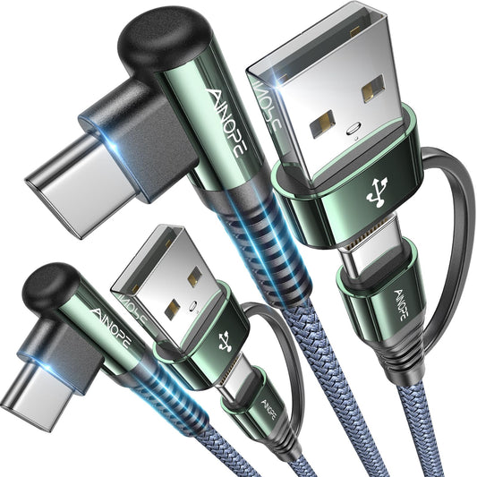 AINOPE USB C Cale Right Angle with USB to USB C Adapter,2-𝑷𝒂𝒄𝒌 60W Fast Charging Cable for iPad and U SB C Cord Devices,6.6FT Carplay Type C Cable fit iPhone 16 15 Pro iPad Samsung Series