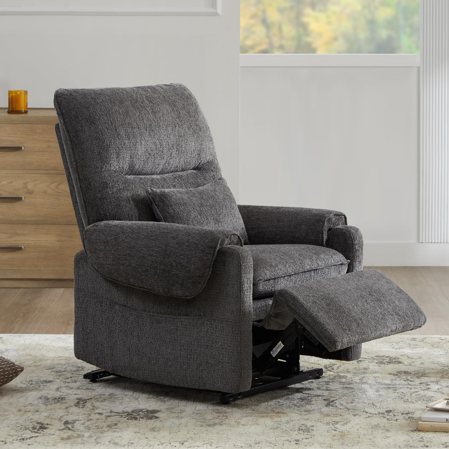 Watson & Whitely Lift Chair Recliner for Elderly with Heat & Massage, Lay Flat Electric Power Recliners with Dual Motor Infinite Position Side Pockets, Fabric, Grey